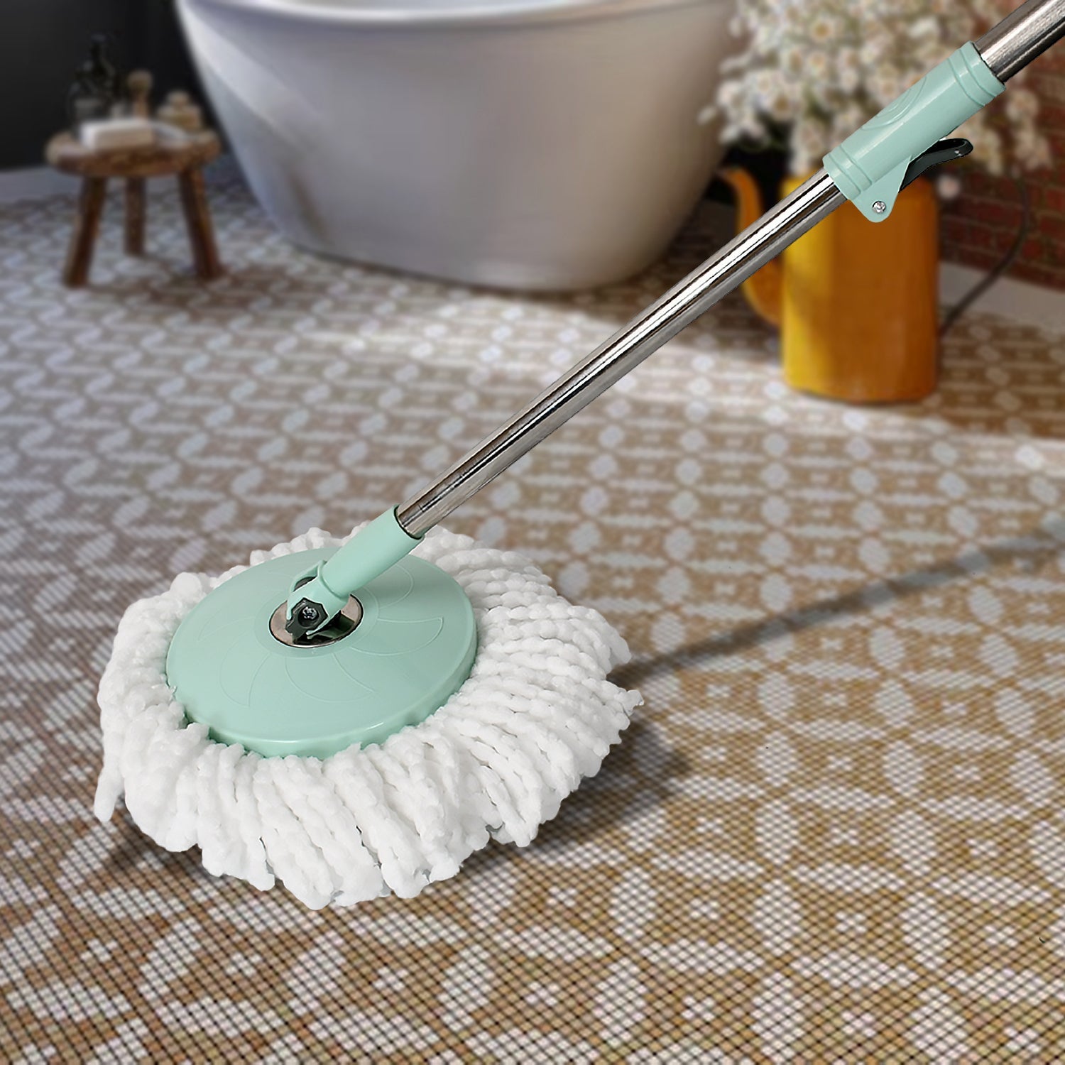Ganesh Quick Spin Mop Steel Spin, Bucket Floor Cleaning, Easy Wheels & Big Bucket, Floor Cleaning Mop With Bucket, 2 Micro fiber head / Refill - Shopmania Wholesale