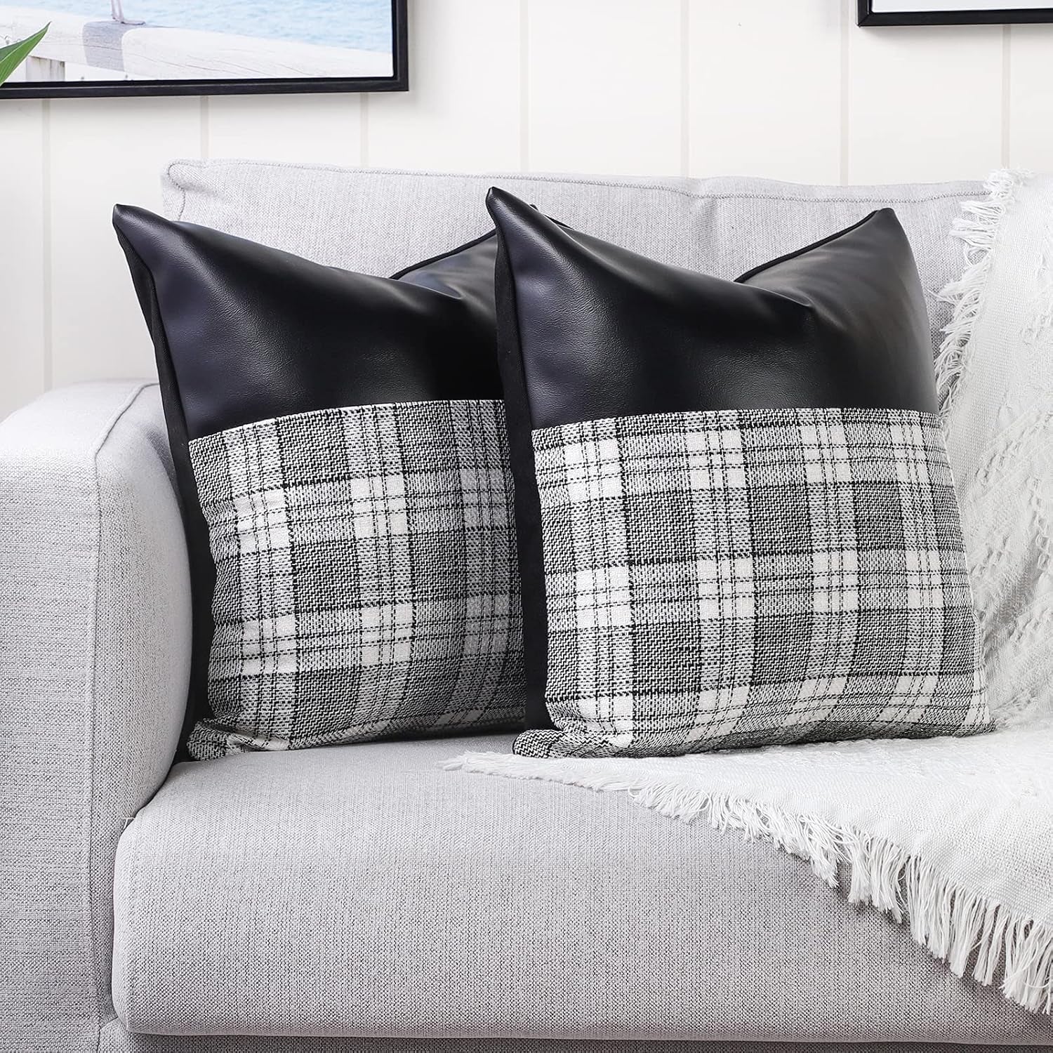 Pillow Covers Cushion Cases Soft Leather and Cotton (23 × 22 Inch / 1 Pair / 2 Pc) - Shopmania Wholesale