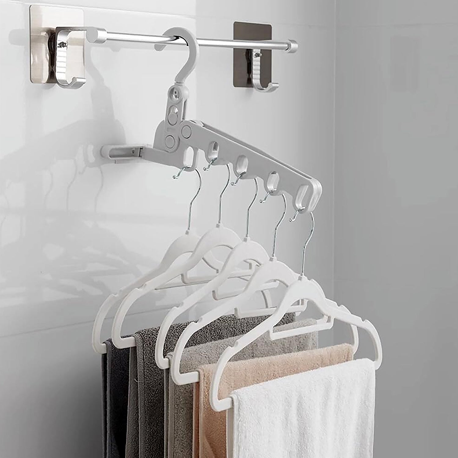 5 holes foldable clothes Hanger, travel clothes hanger, multifunctional clothes hanger, space-saving wall holder, clothes rack, robust clothes hanger for travel, indoors. - Shopmania Wholesale