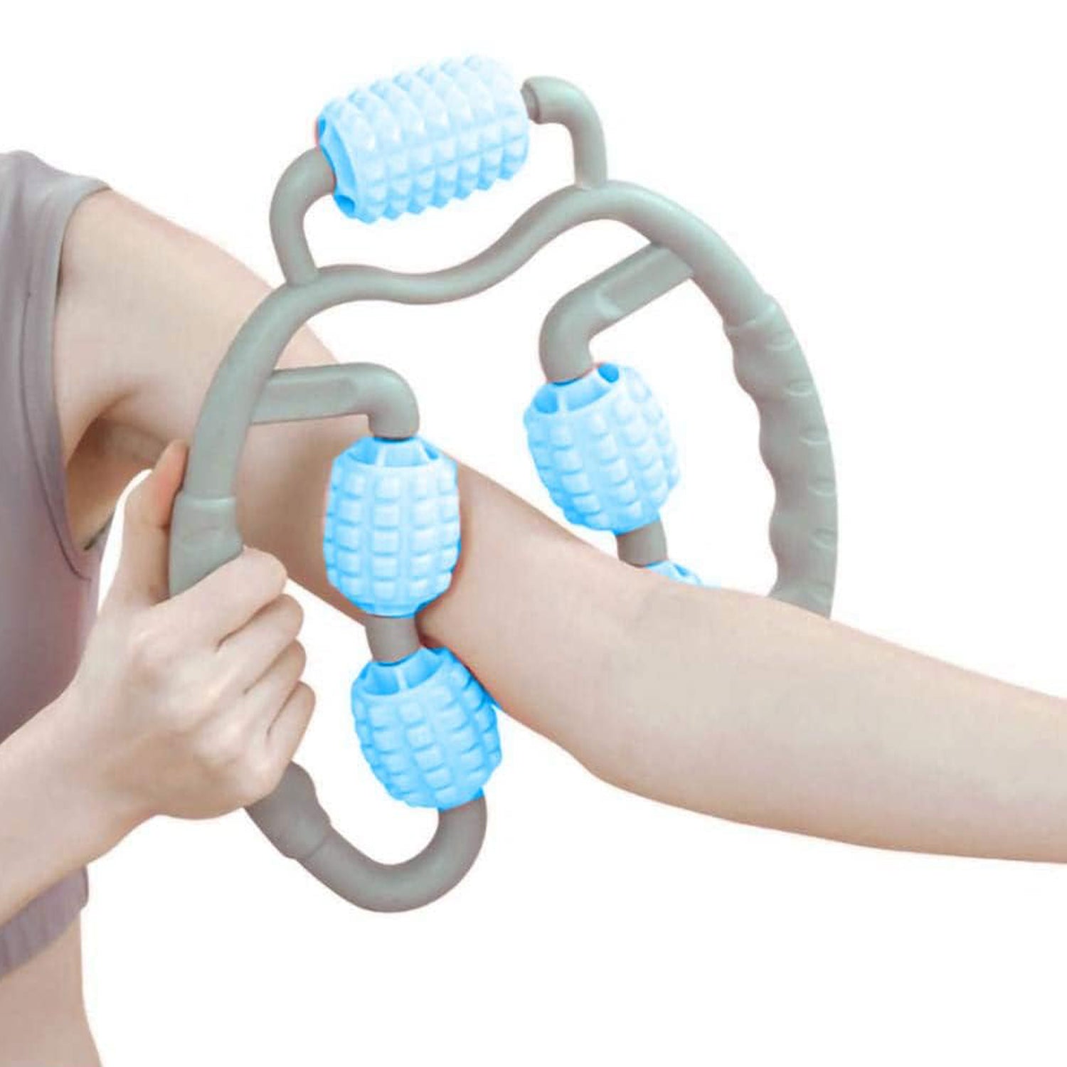 Muscle Massage Roller, 5 Wheels Relieve Soreness Leg Muscle Roller Fitness Roller Muscle Relaxer Massage Roller Ring Clip All Round Massaging Uniform Force Elastic PP Drop Shaped for Home Use (1 Pc) your brand