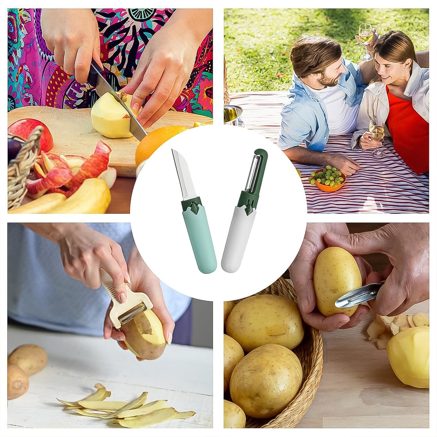 2 in 1 Knife, Multifunctional peeler Two in one fruit knife, fruit and vegetable cutting knife+sawtooth peeler, apple, carrot, potato, fruit slice antiskid - Shopmania Wholesale