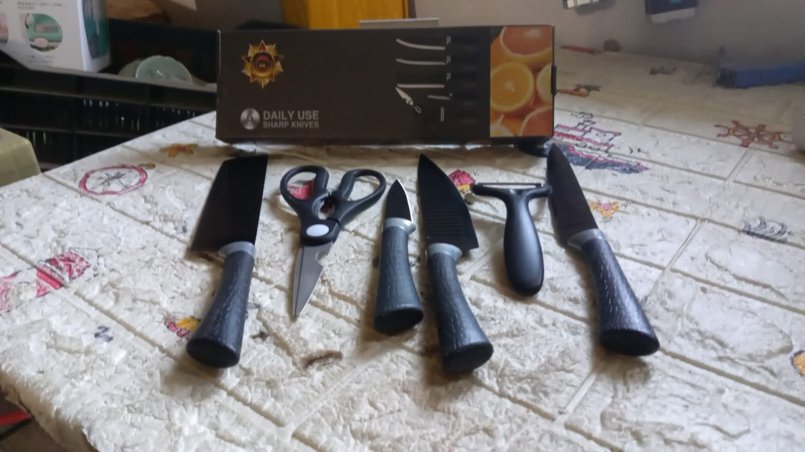 6 Pieces Professional Kitchen Knife Set, Meat Knife, Chef's Knife with Non-Slip Handle for Home, Kitchen and Restaurant with Chef Peeler and Scissor (Stainless Steel / 6 Pcs Set) your brand