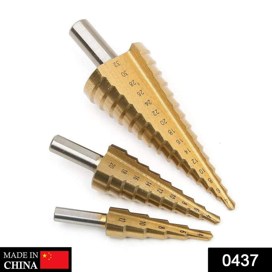 HSS steel step cone drill bit set with titanium coating.