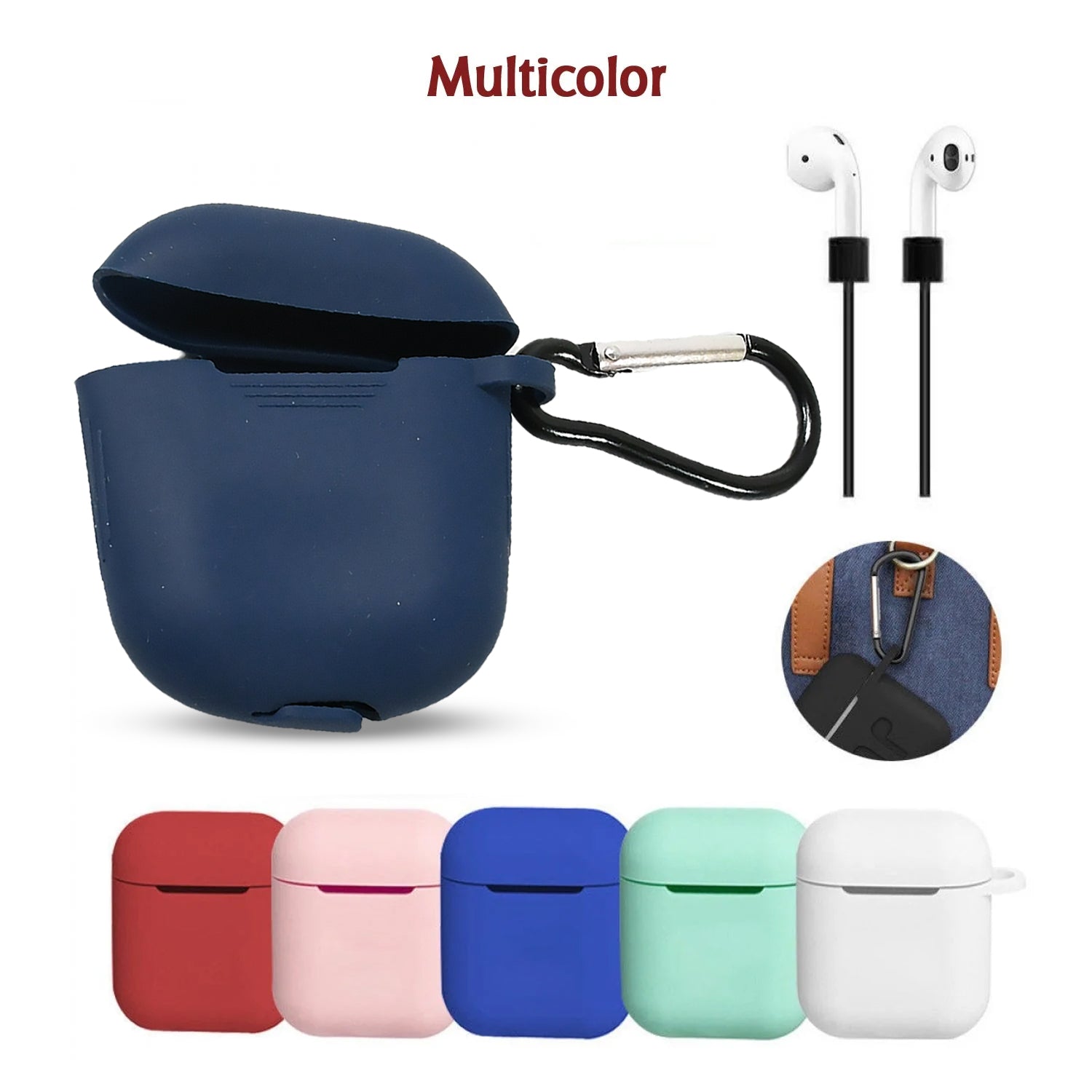 Silicone Shockproof Protection Wireless Headphones Carrying Box Cover with Metal Keychain your brand