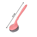 Hard stain scrubber with handle, suitable for kitchen and utensil cleaning.