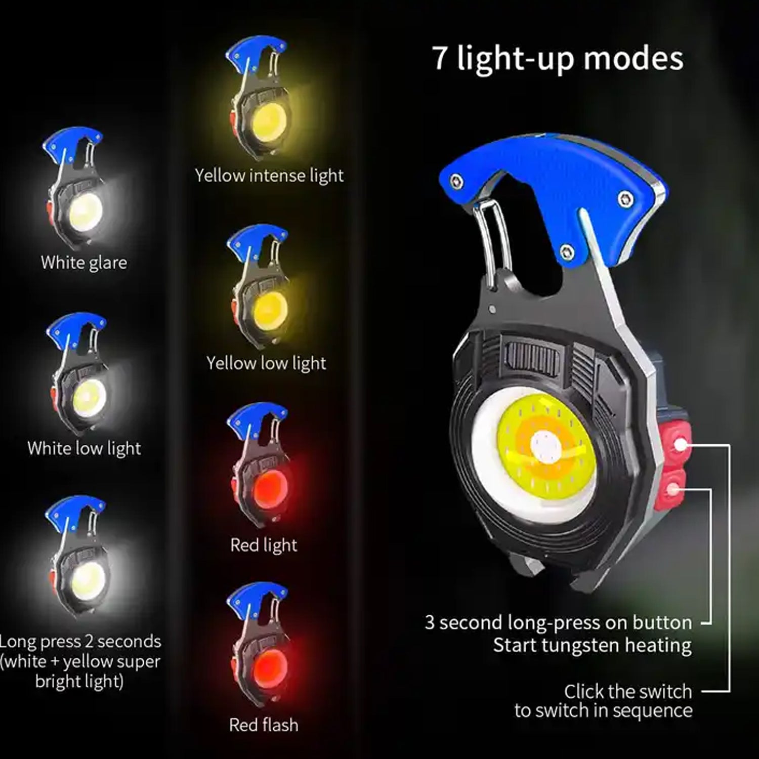 Keychain Led Flashlight Rechargeable Multi Function 6 Lighting Modes Pocket Key Chain Flash Light USB for Outdoor Camping,Walking With Cigarette Lighter your brand