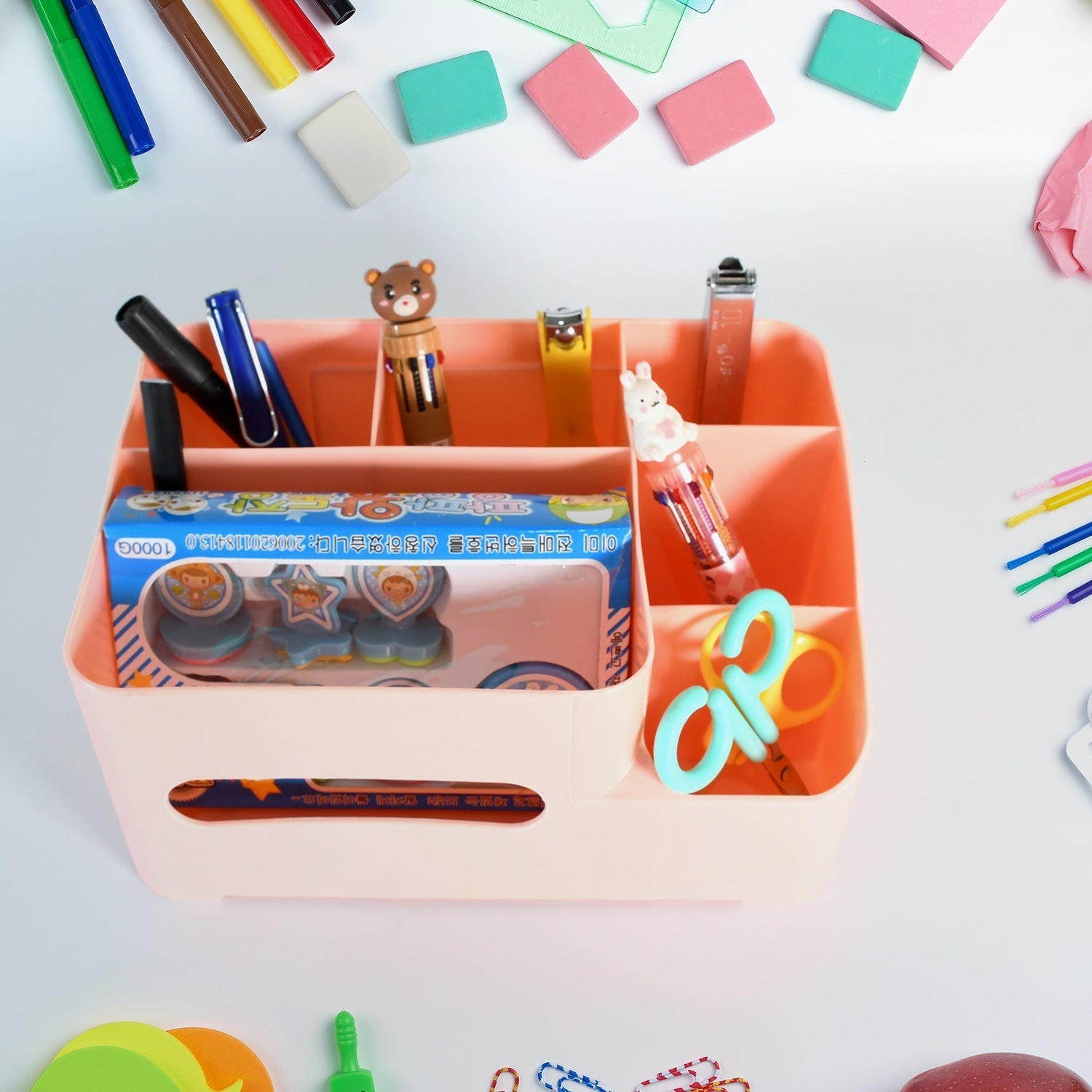 Tissue Paper Storage Holder, Stationery Storage Remote Control, Decorative Pen, Pencil, Napkin, Mobile Phone Multi-Function Desk Storage Organizer for Home and Office (6 Compartment) your brand