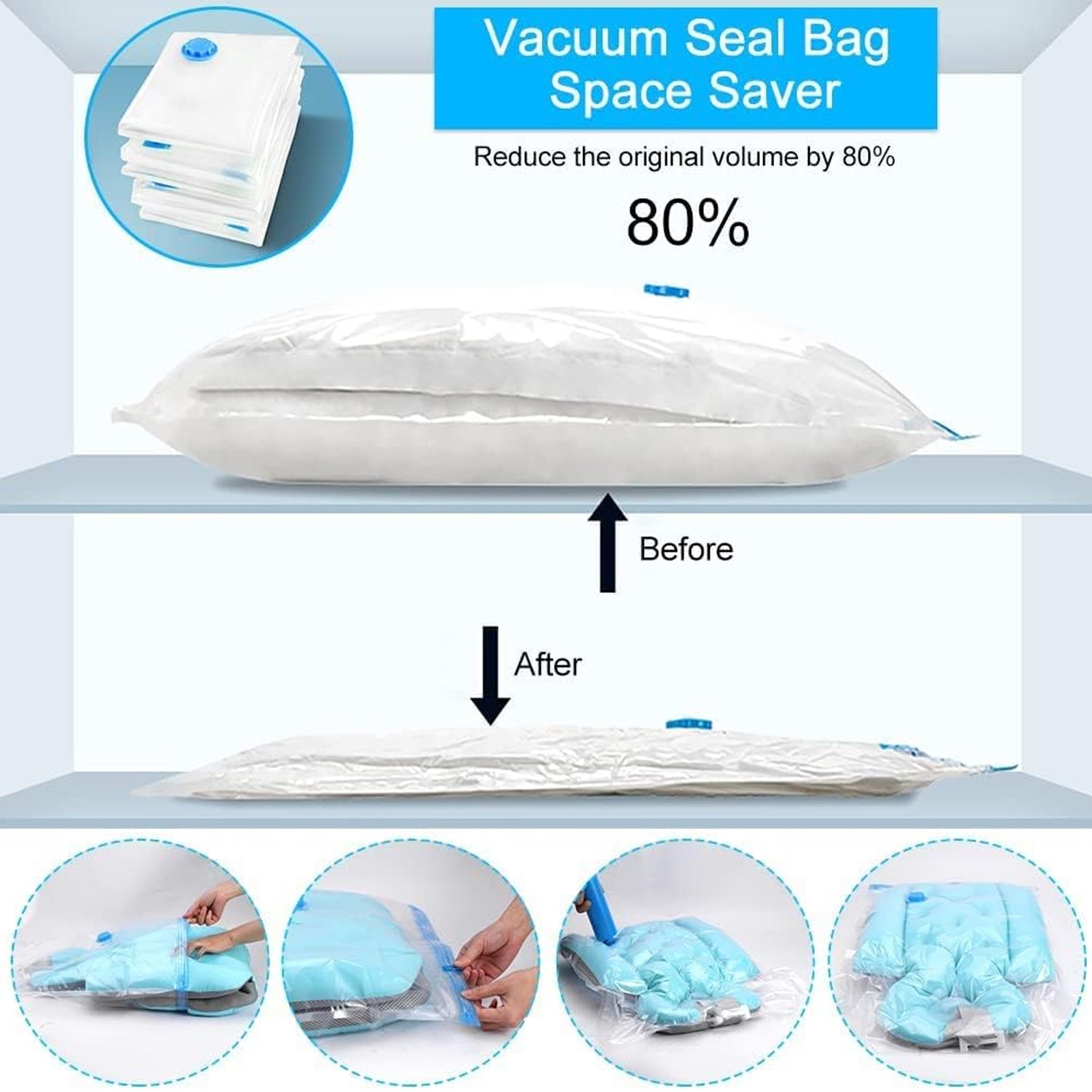 Vacuum Storage Bags with Suction Pump & Shirt clips - Vacuum Bags - Big Capacity Vacuum Seal Bags for Travel Clothes Blankets Pillows, Compression Bags | Space Saver Vacuum Storage Bags (5 Pcs Set) - Shopmania Wholesale
