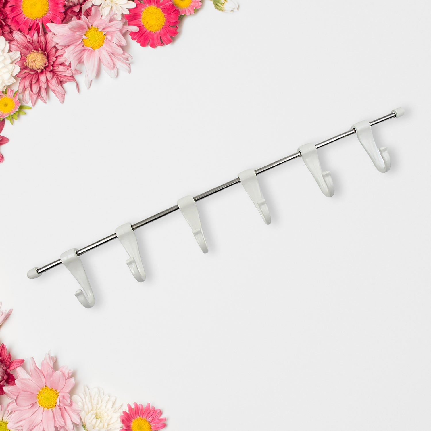 Stainless Steel Utensil Hanger Rail Nail Free Wall Mount with 2 Magic Stickers & 6 Plastic Hooks For Kitchen - Shopmania Wholesale