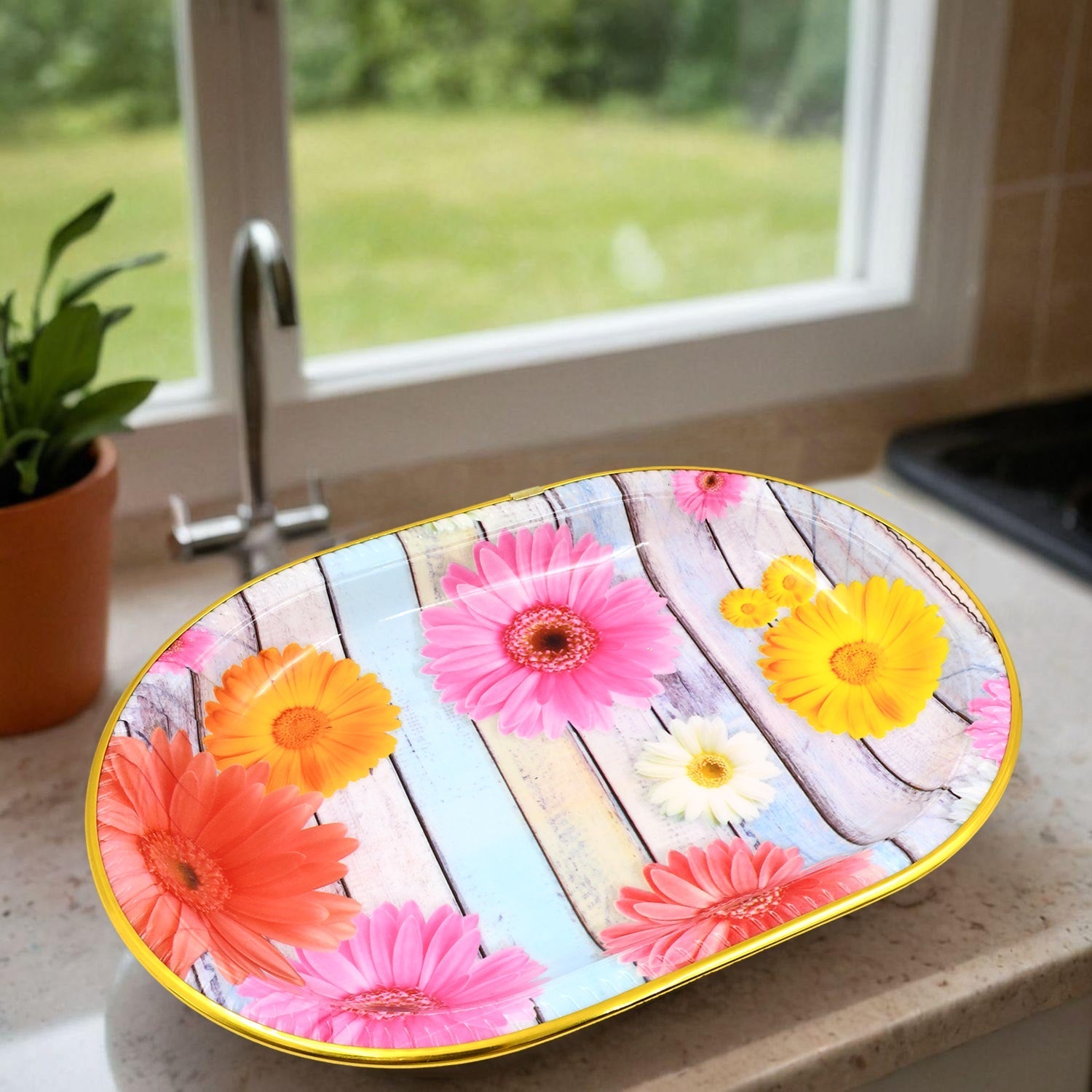 Plastic Flower Printed Design Serving Tray (3 Pcs Set / Mix Color) - Shopmania Wholesale