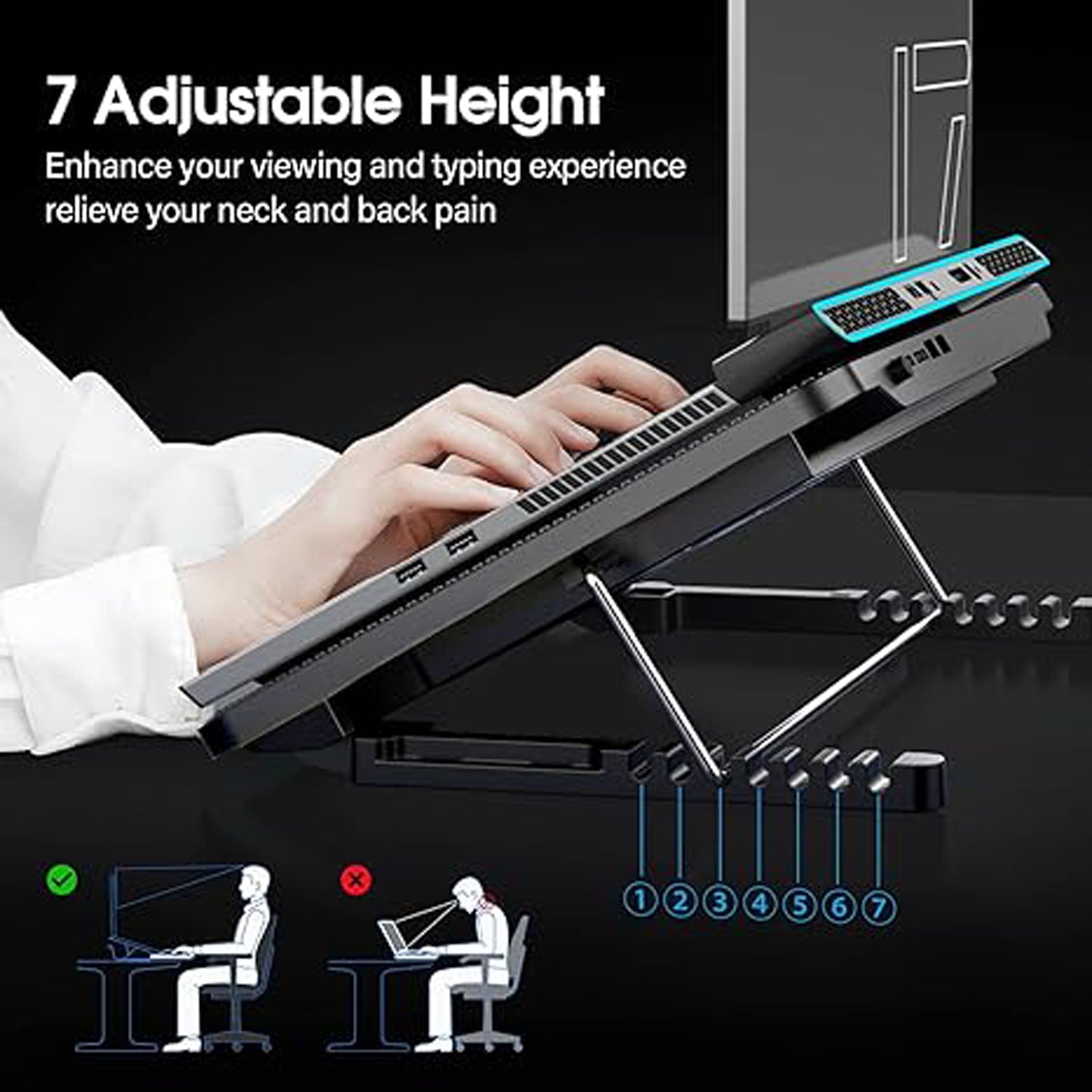 Laptop Cooler Cooling Pad with 2 Quiet Led Fans, Dual USB Ports, Portable Ultra Slim USB Powered 7 Heights Adjustable Laptop Stand for Gaming Laptop - Shopmania Wholesale