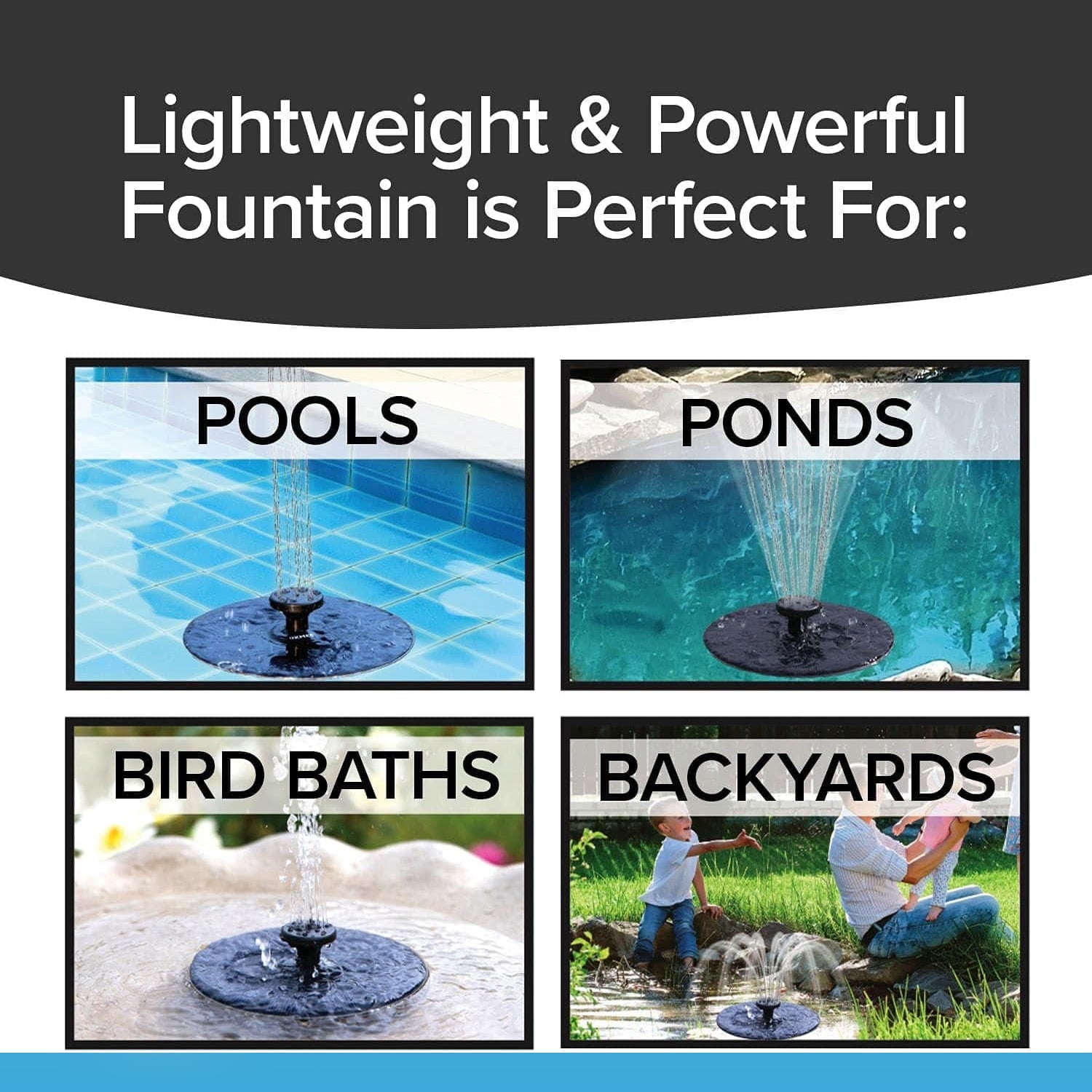 Fast Fountain by Pocket Hose - Solar-Powered - Instantly Adds a Water Feature Virtually Anywhere - 5 Spray Modes - No Installation or Batteries Required - Great for Bird Baths, Pools, Pond & More (1 Pc) - Shopmania Wholesale