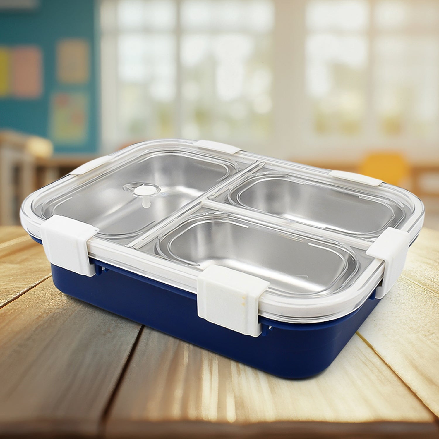 3 Compartment Transparent Stainless Steel Lunch Box for Kids, Tiffin Box, Lunch Box, Lunch Box for Kids, Insulated Lunch Box, Lunch Box for Office Women and Men, Stainless Steel Tiffin Box for Boys, Girls, School Office (Multi Color) - Shopmania Wholesale