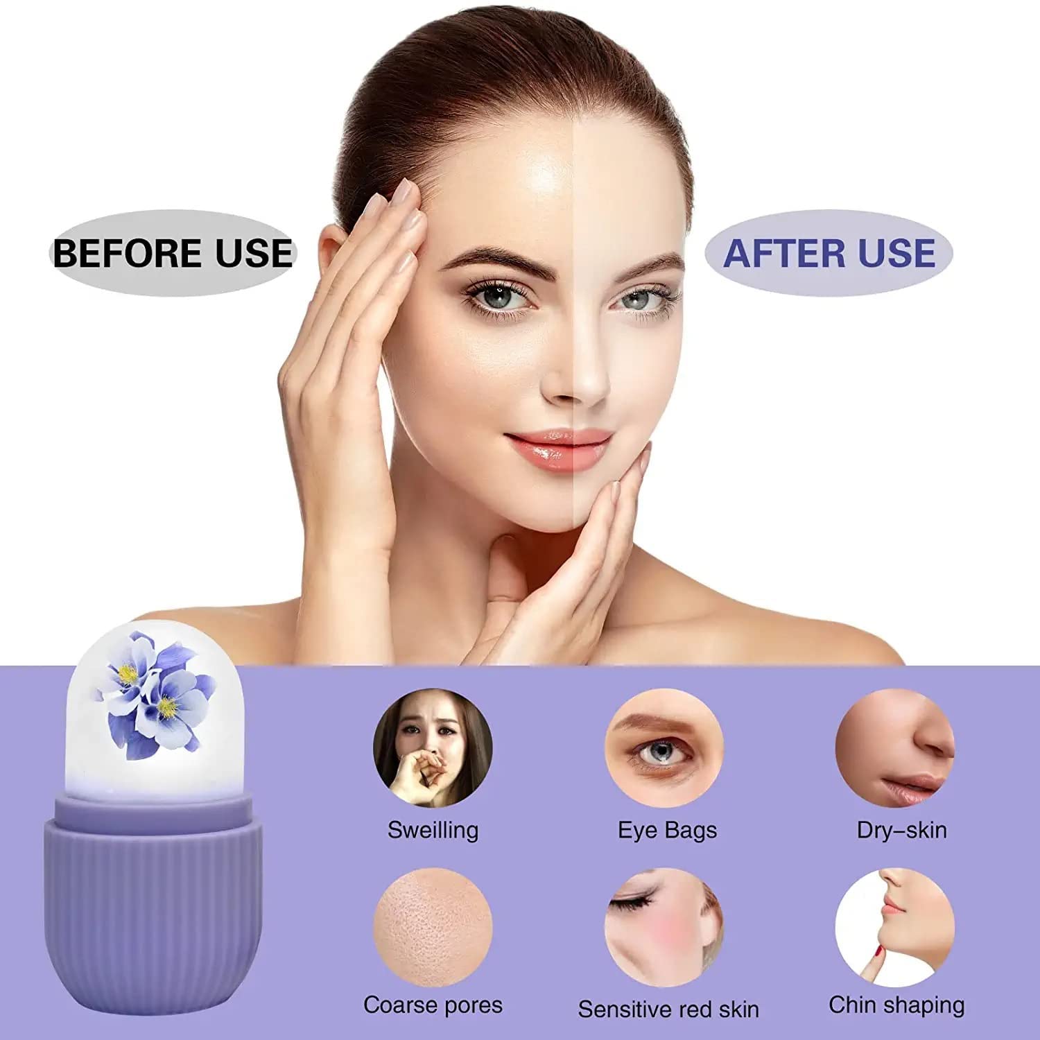 BEAUTY ICE ROLLER FOR FACE MASSAGER & EYE REUSABLE FACE ROLLERS FACIAL ROLLER ( Purple Color) your brand