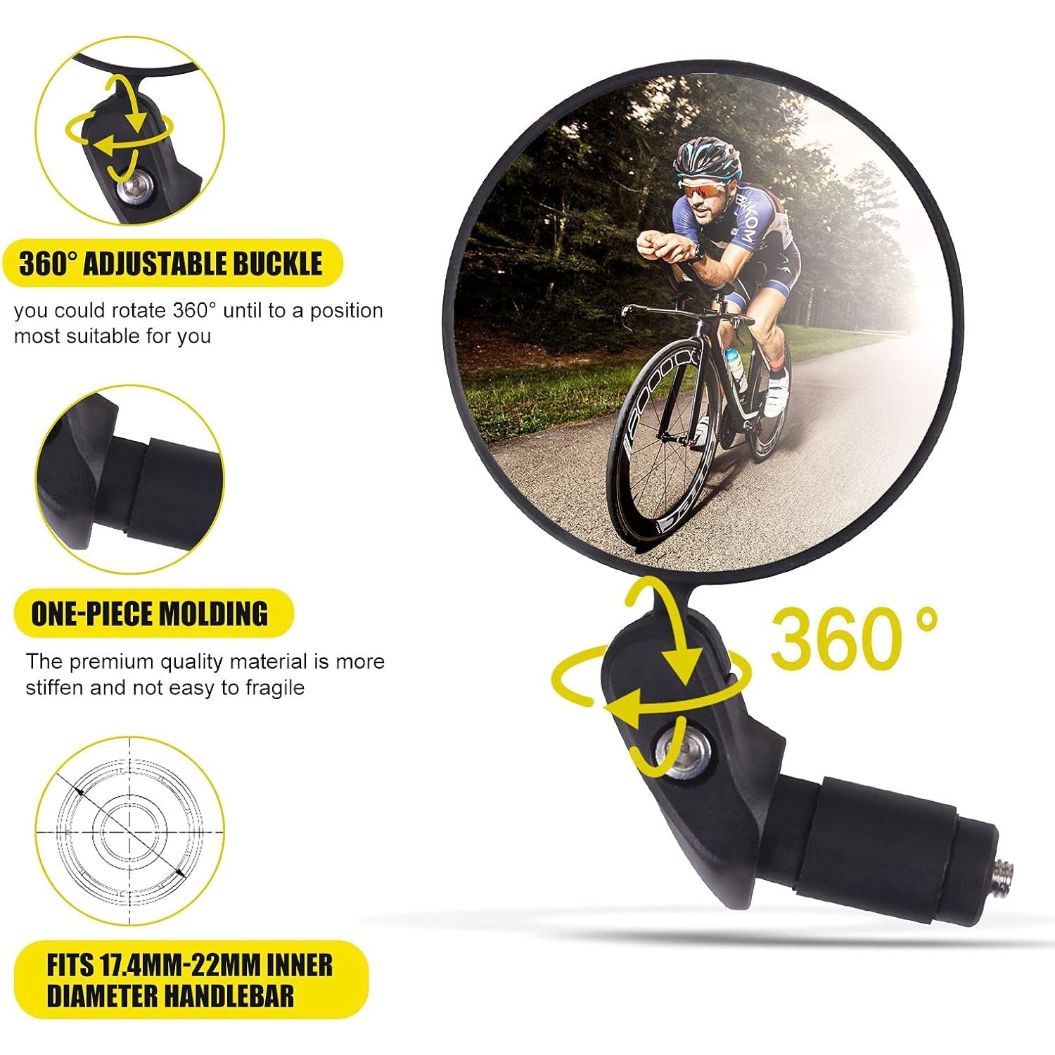 Bar End Bike Mirror, Safe Rearview Mirror 360° Rotatable & Foldable Safety Bicycle Rear View Mirror, Mirror Durable Bike Mirror (1 Pc) - Shopmania Wholesale