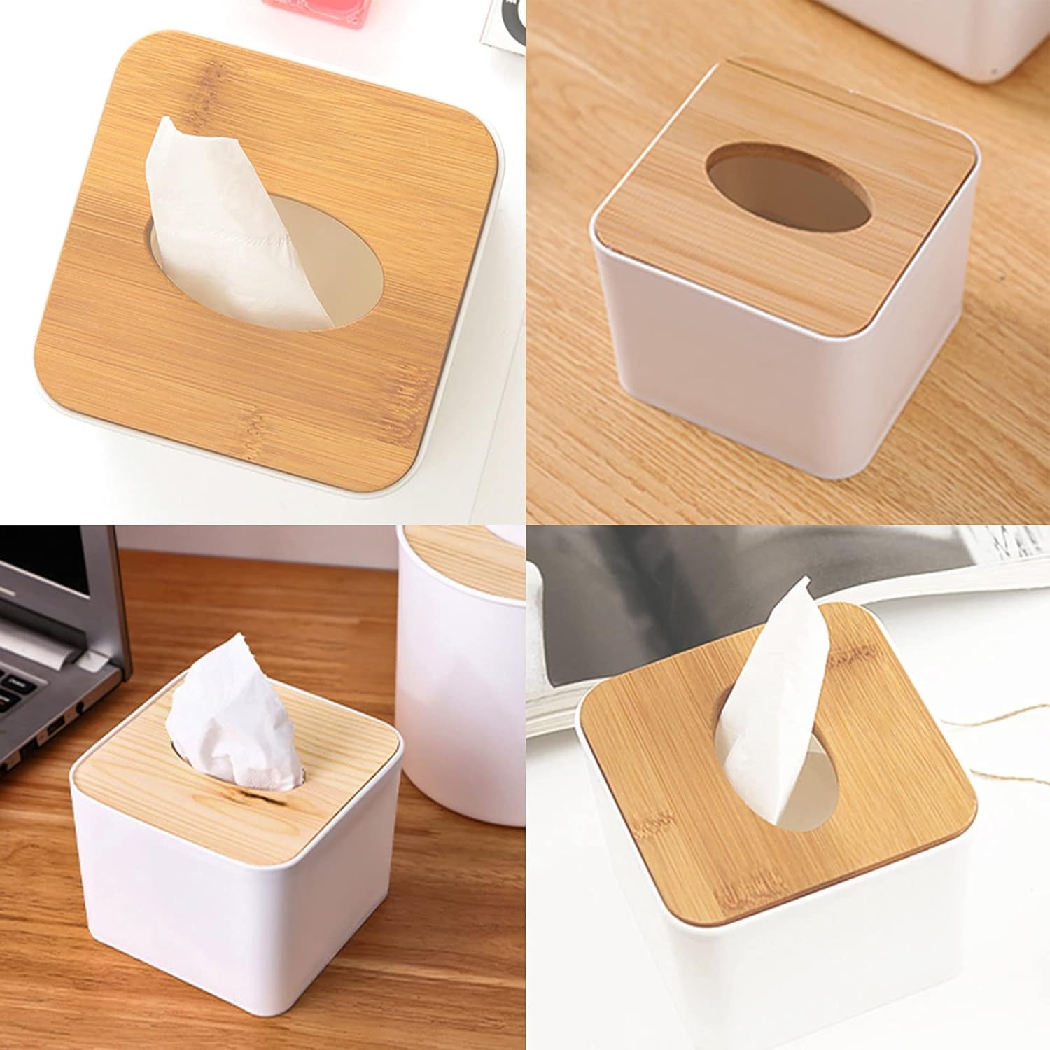Tissue Box Desktop Stand Bamboo Tissue Cover Box Rectangular Paper Towel Holder Removable Tissue Dispenser for Bathroom Vanity Countertop Bedroom Car Holder Paper Towels Dispenser (1 Pc ) - Shopmania Wholesale