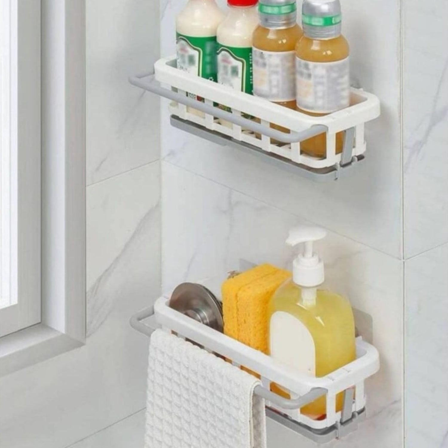 Multipurpose Platic Hanging Drain Rack Retractable Sponge Storage Hanging Rack With Adhesive Hook for Kitchen and Bathroom Dishcloth Holders Basket Drying Tray Organizer - Shopmania Wholesale