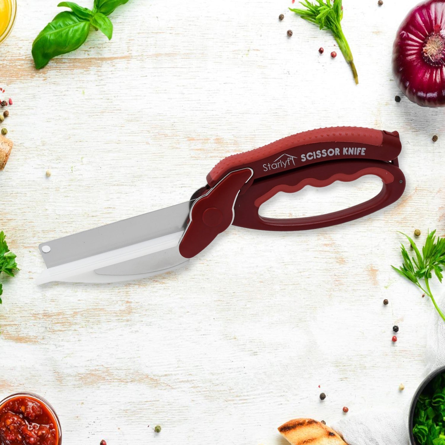 2 in 1 Kitchen Knife Scissor with Spring Locking Hinge and Chopping Board (1 Pc / With Card Packing) - Shopmania Wholesale