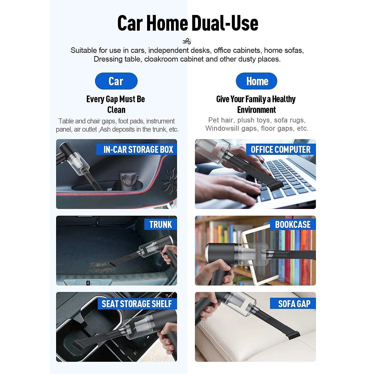 Vacuum Cleaner Dust Collection  2 in 1 Car Vacuum Cleaner 120W High-Power Handheld Wireless Vacuum Cleaner Home Car Dual-use Portable USB Rechargeable - Shopmania Wholesale