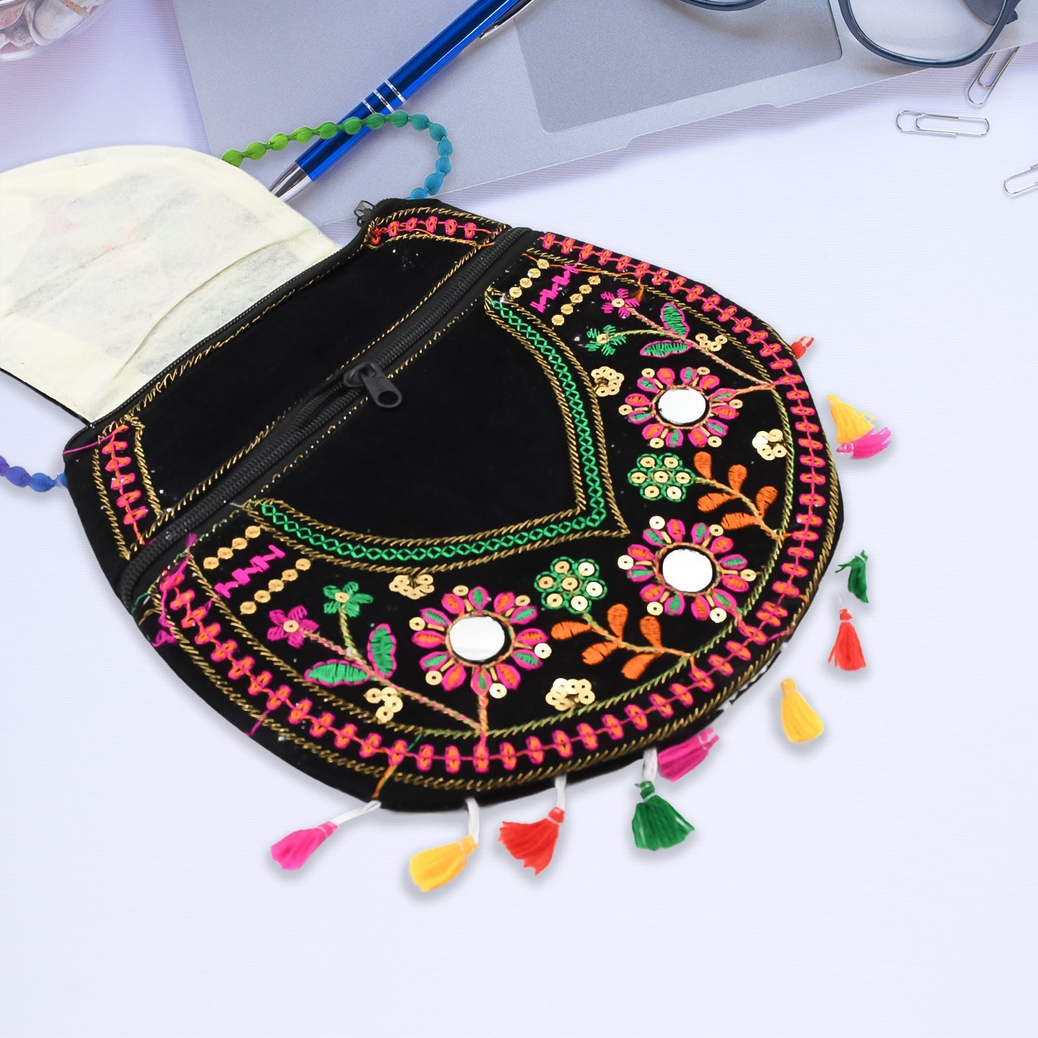 9 inch Handcrafted Cotton Embroidered Shoulder Bag for Girls & women (1 Pc) - Shopmania Wholesale