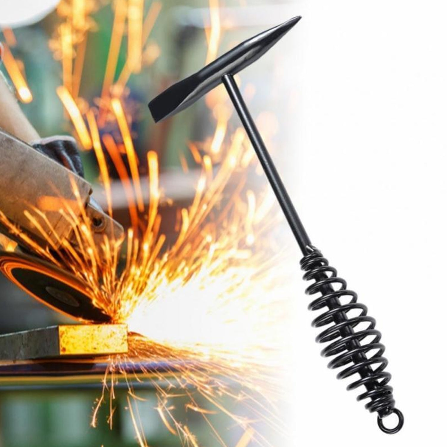 Welding Slag Removal Tool Chipping Hammer with Coil Spring Handle, Mufti Functional for Cleaning Removing Slag Industrial Weld Slag Spatter Removal Tool Welding Hammer, for Machinery Electrician (1 Pc ) your brand