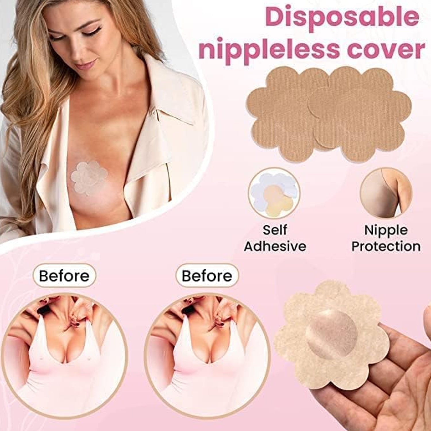 Boob Tape with Nipple Covers: Cotton, Breathable, Lift & Support (5m, 10 Pairs) your brand