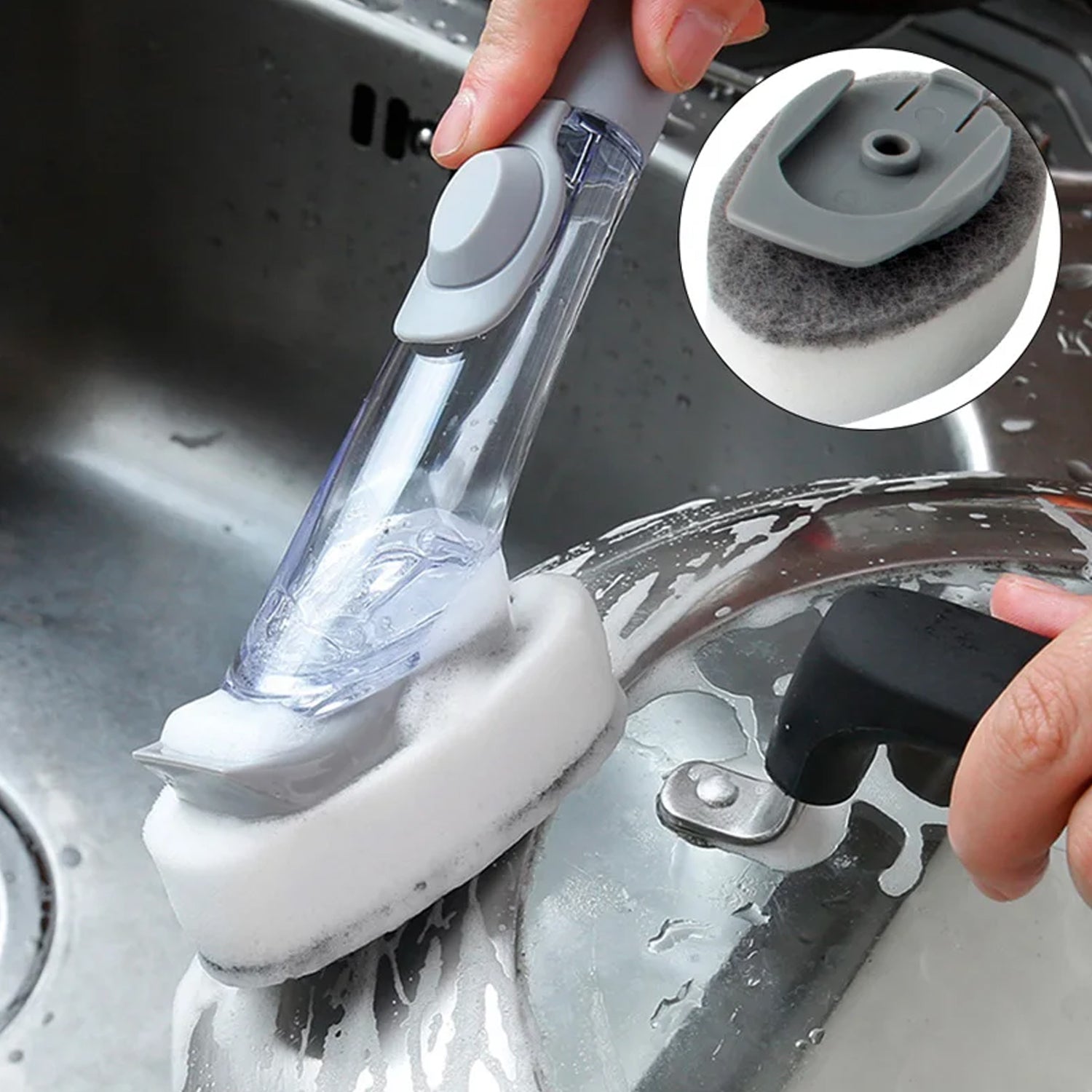 Home & Kitchen Cleaning Brushes, Scrubber, Soap Dispenser Scrub Brush for Pans Pots and Bathtub Sink (2 In 1) your brand