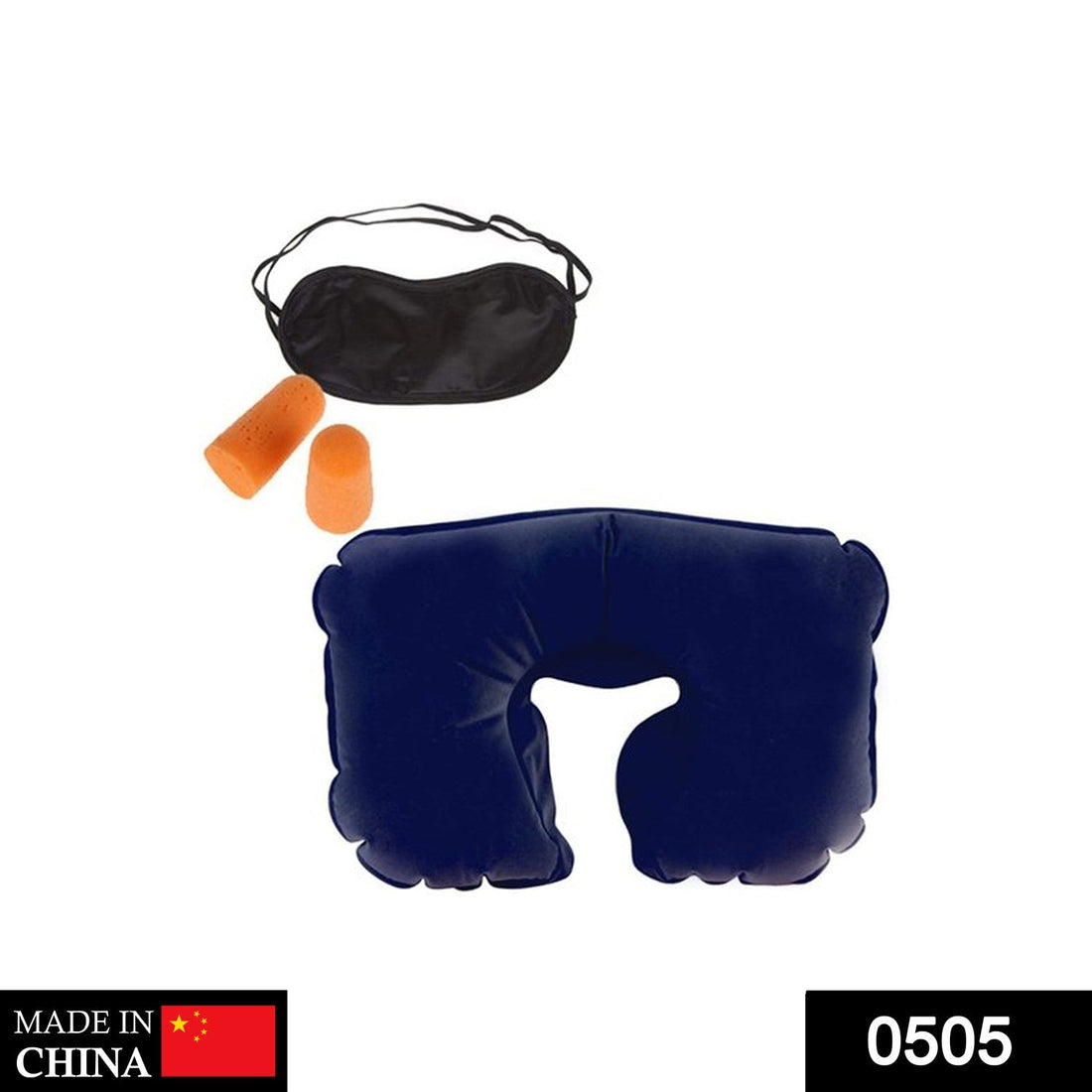 Air travel kit with pillow, ear buds, and eye mask.