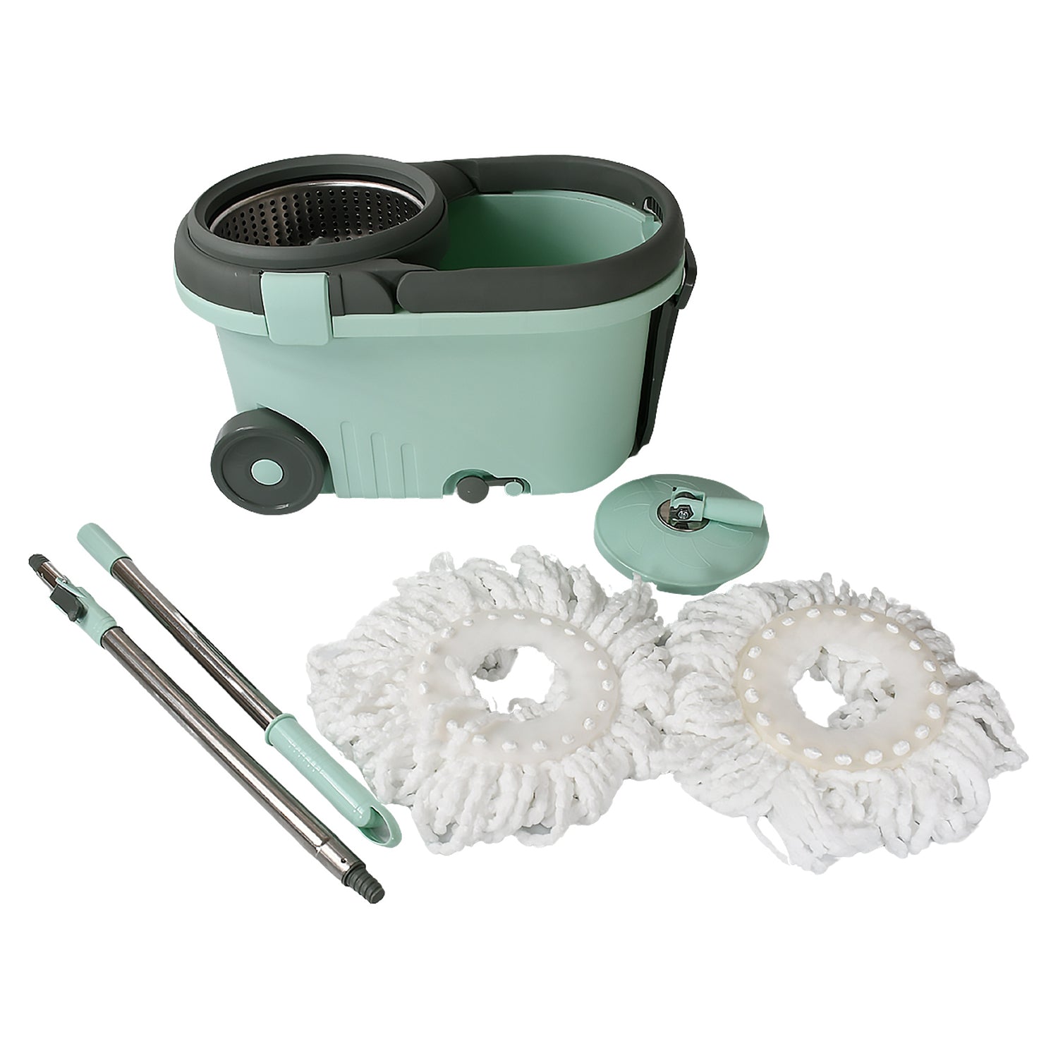 Ganesh Quick Spin Mop Steel Spin, Bucket Floor Cleaning, Easy Wheels & Big Bucket, Floor Cleaning Mop With Bucket, 2 Micro fiber head / Refill - Shopmania Wholesale