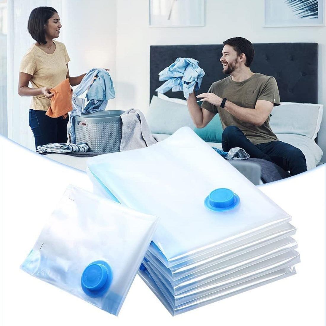 Vacuum Storage Bags with Suction Pump & Shirt clips - Vacuum Bags - Big Capacity Vacuum Seal Bags for Travel Clothes Blankets Pillows, Compression Bags | Space Saver Vacuum Storage Bags (5 Pcs Set) - Shopmania Wholesale