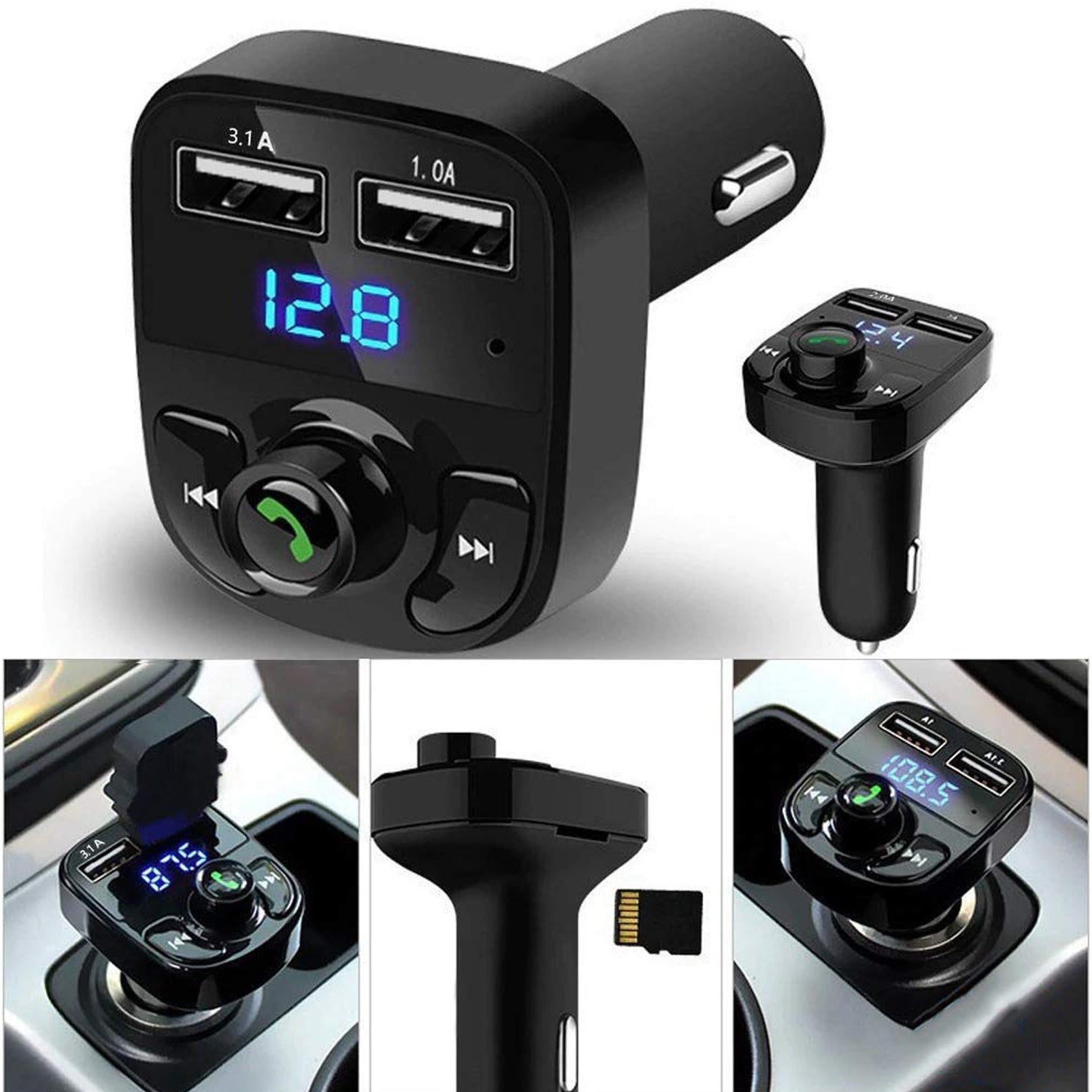 CAR-X8 Bluetooth FM Transmitter Kit for Hands-Free Call Receiver / Music Player / Call Receiver / Fast Mobile Charger Ports for All Smartphones with 3.1A Quick Charge Dual USB Car Charger your brand