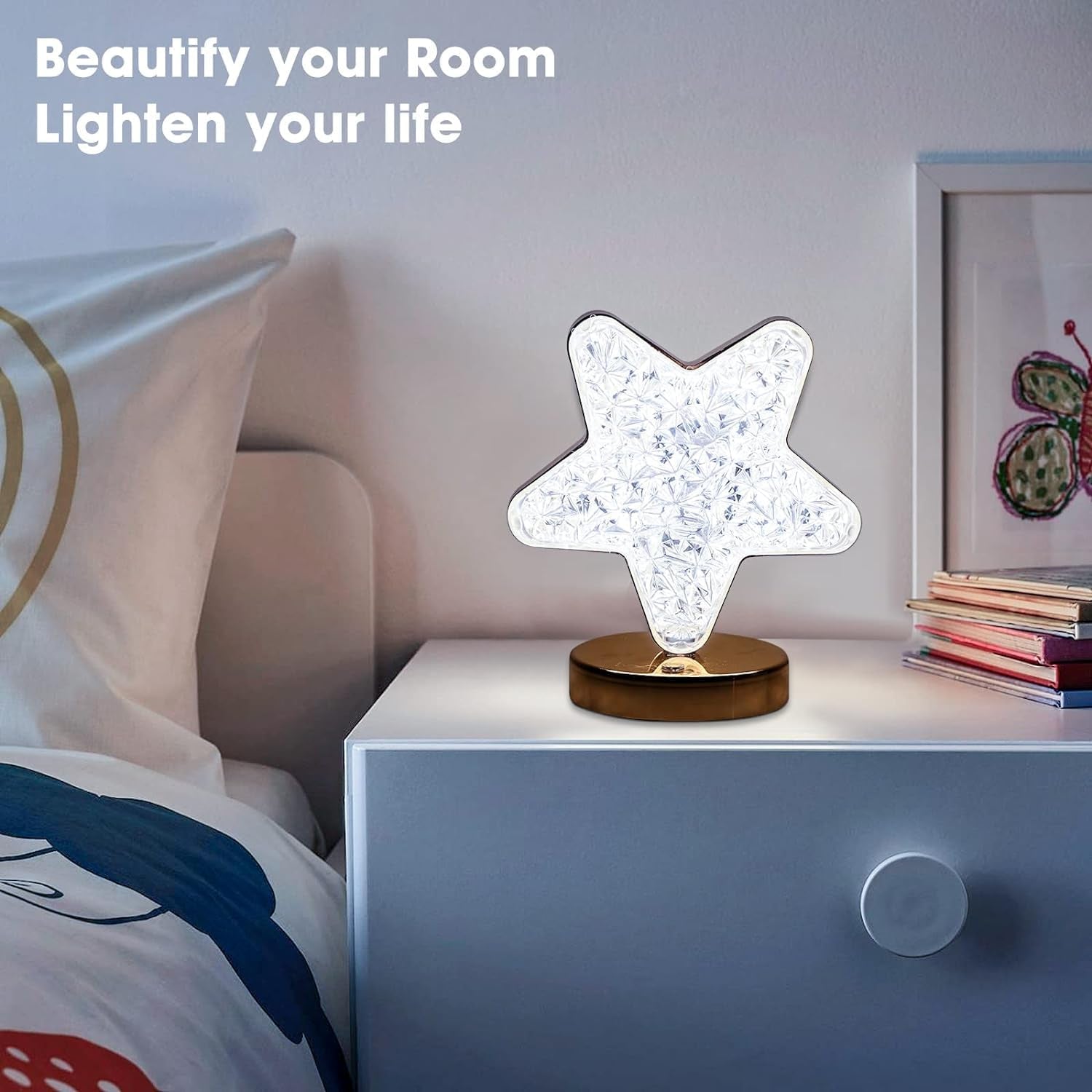 Star Shape Crystal Diamond Lamp Cordless Luxury Lamp with USB Rechargeable, 3-Way Dimmable & Touch Control Decorative Nightstand Lamp for Bedroom, Living Room, Party, Restaurant Decor (1 Pc ) - Shopmania Wholesale