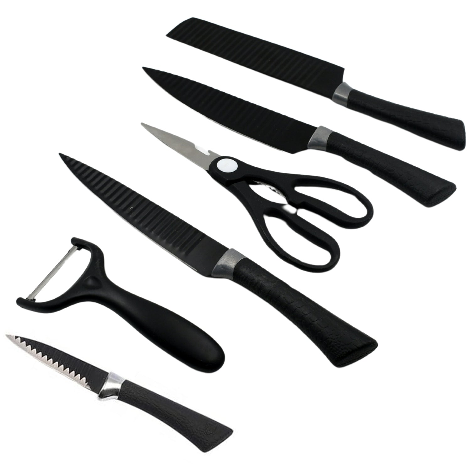 6 Pieces Professional Kitchen Knife Set, Meat Knife, Chef's Knife with Non-Slip Handle for Home, Kitchen and Restaurant with Chef Peeler and Scissor (Stainless Steel / 6 Pcs Set) your brand