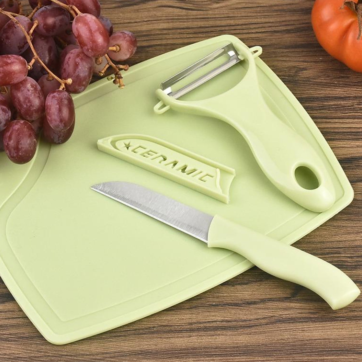 Plastic Kitchen Peeler - Green & Classic Stainless Steel 3-Piece Knife Set Combo your brand