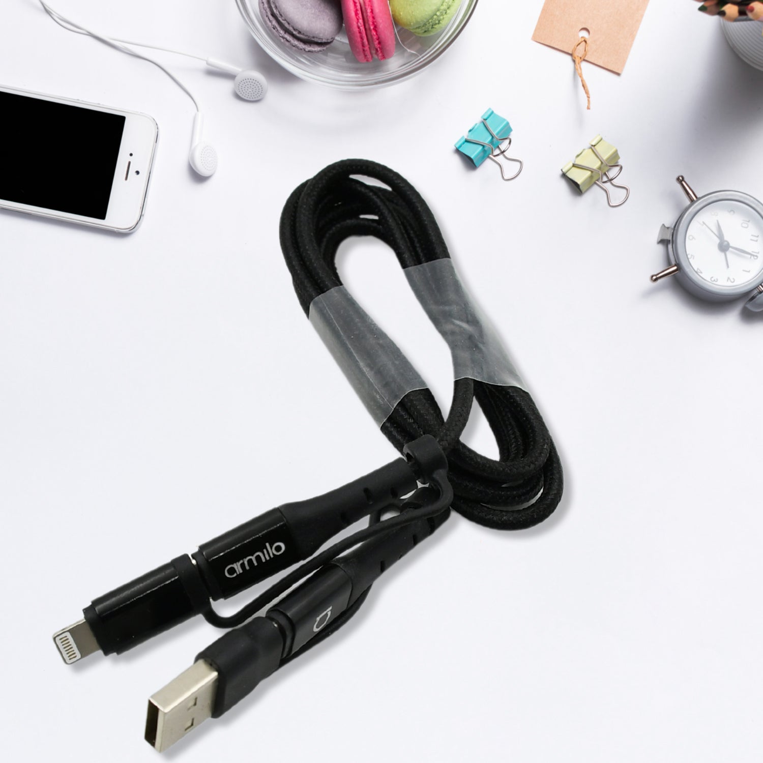3 IN 1 Fast Charging Cable with Type C & iPhone Support, Compatible with all devices, Data Transmission, Unbreakable Braided, Tangle Free your brand