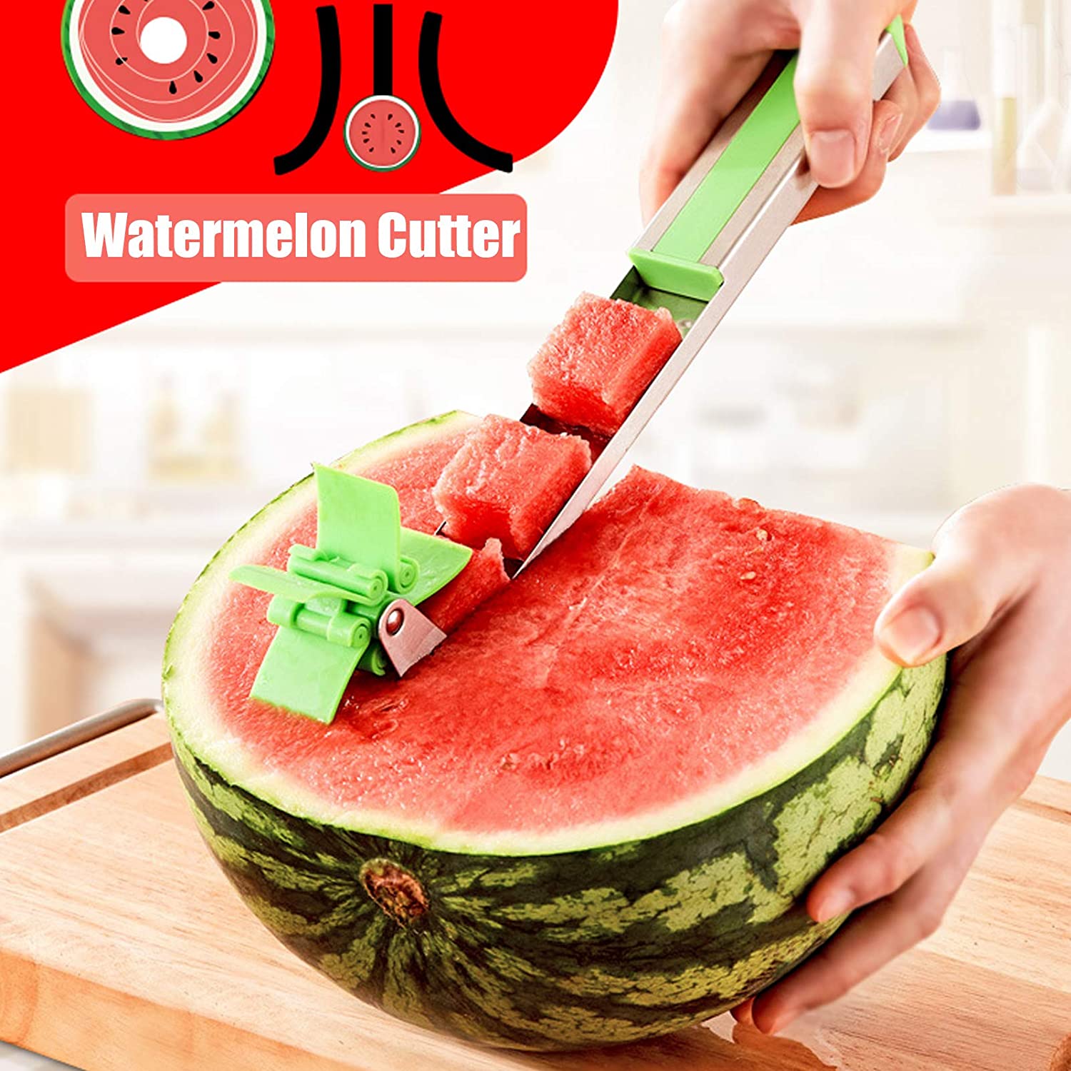Stainless Steel Washable Watermelon Cutter Windmill Slicer Cutter Peeler for Home / Smart Kitchen Tool Easy to Use your brand