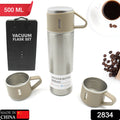 Stainless Steel Vacuum Flask Set with 3 Steel Cups Combo for Coffee Hot Drink and Cold Water Flask Ideal Gifting Travel Friendly Latest Flask Bottle. (500ml) your brand