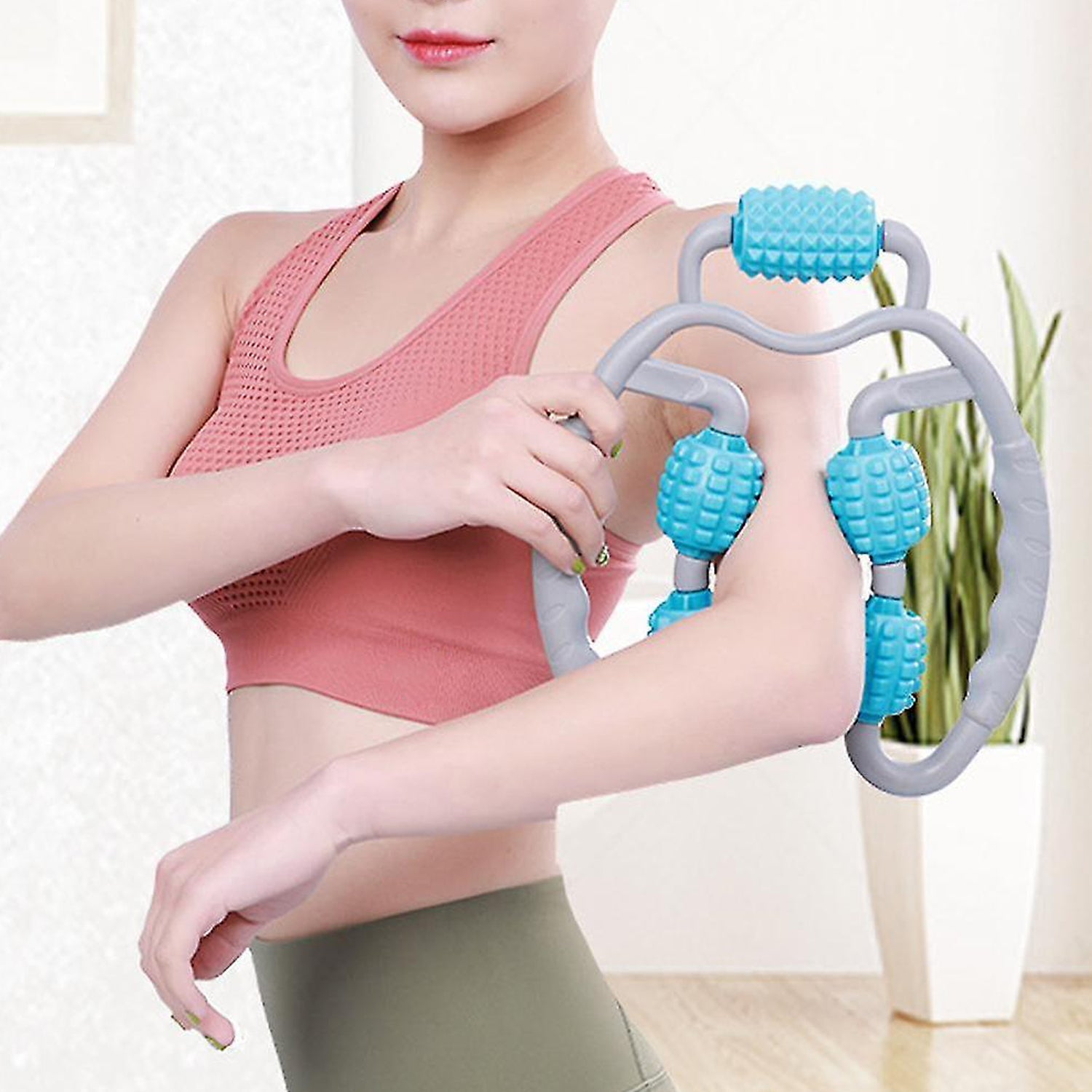Muscle Massage Roller, 5 Wheels Relieve Soreness Leg Muscle Roller Fitness Roller Muscle Relaxer Massage Roller Ring Clip All Round Massaging Uniform Force Elastic PP Drop Shaped for Home Use (1 Pc) your brand