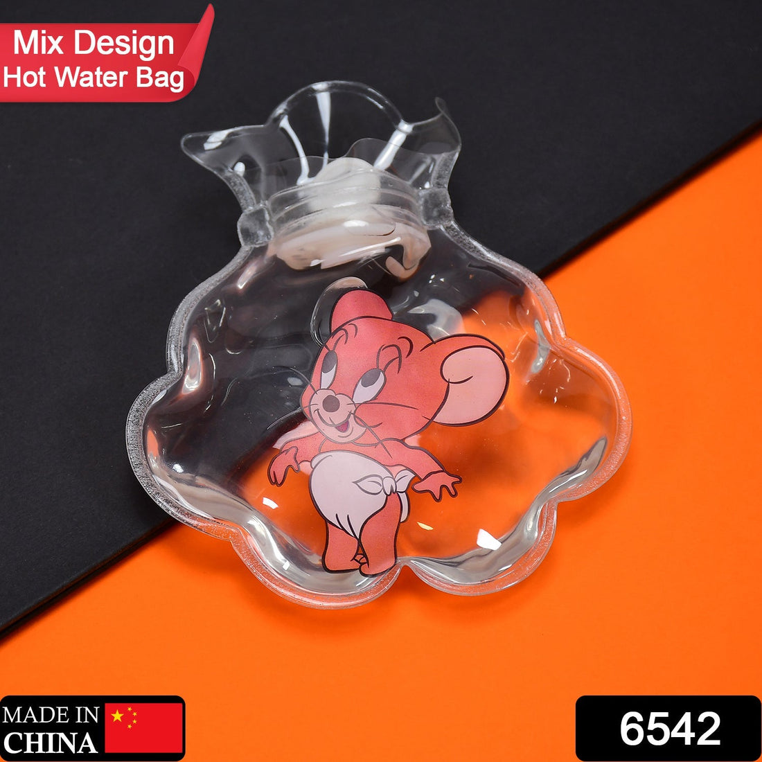 Transparent hot water bag with cover.