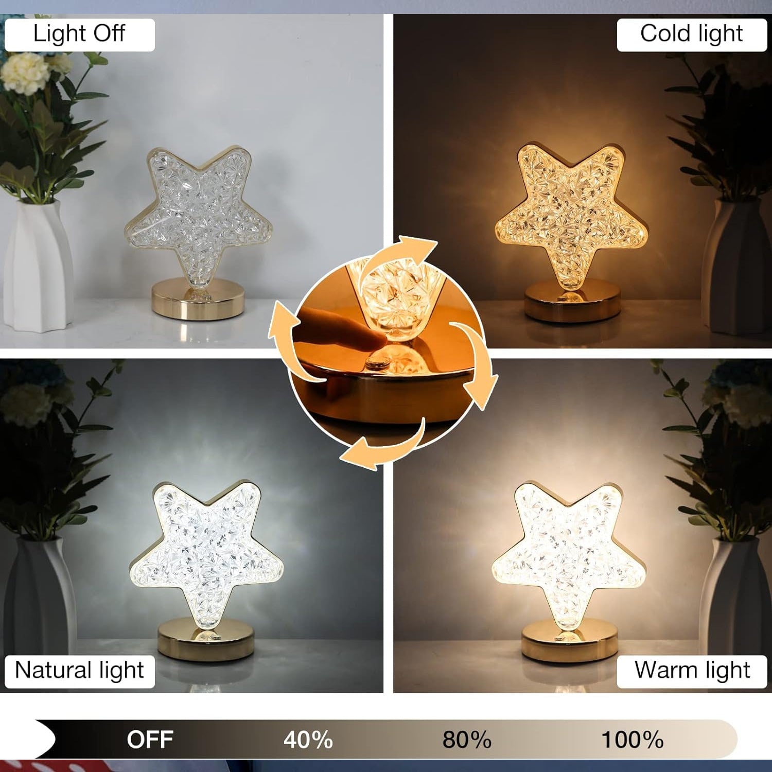 Star Shape Crystal Diamond Lamp Cordless Luxury Lamp with USB Rechargeable, 3-Way Dimmable & Touch Control Decorative Nightstand Lamp for Bedroom, Living Room, Party, Restaurant Decor (1 Pc ) - Shopmania Wholesale
