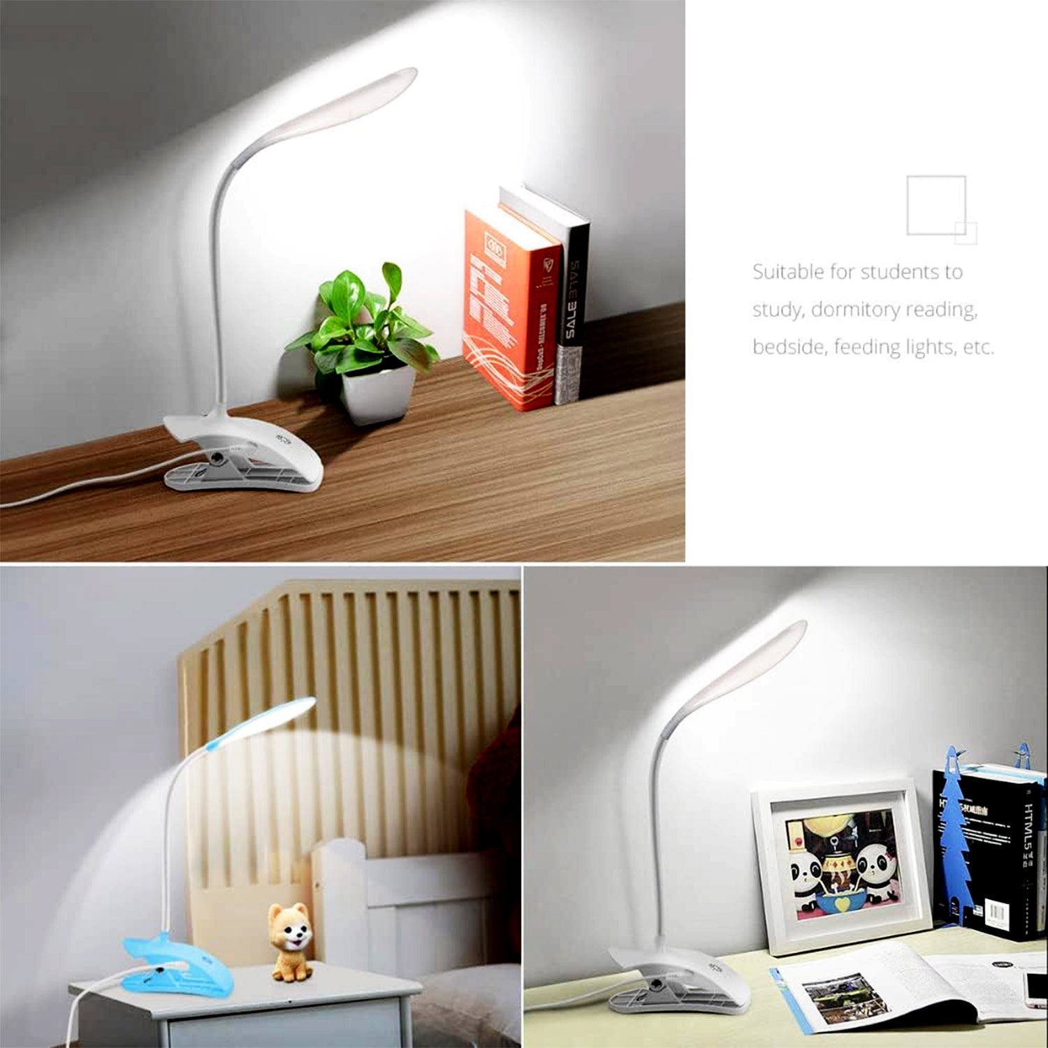 Desk Lamp Adjustable Gooseneck USB Rechargeable 3 modes of Lighting, Reading Lamp for Dorm White, Study Desk lamp Suitable for Girls College Bedroom Reading your brand