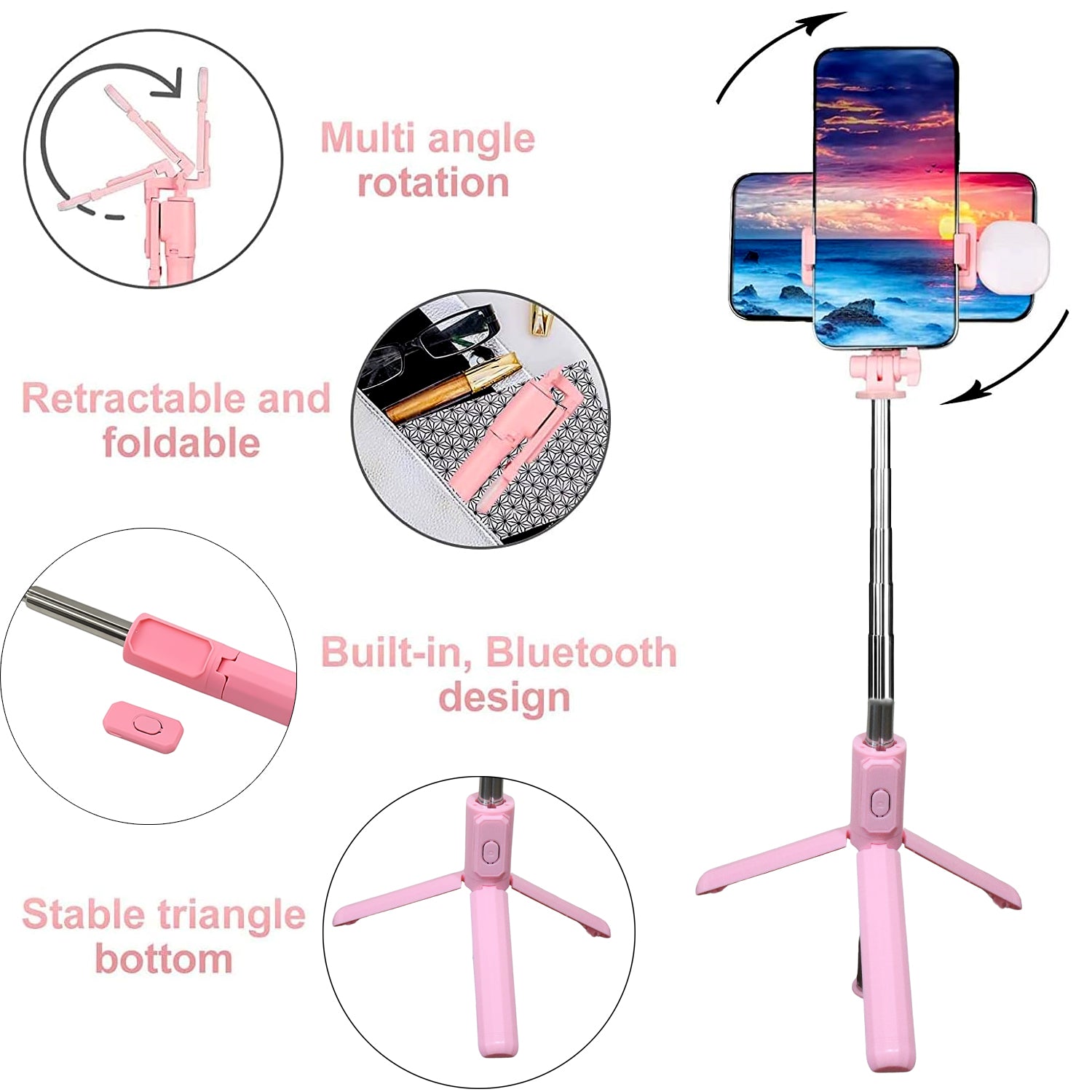 Portable Foldable Selfie Stick with Remote Control, 3-Axis Tripod Hand Stabilizer for Smartphones, TikTok Vlog YouTuber Video Recording (1 Pc) your brand