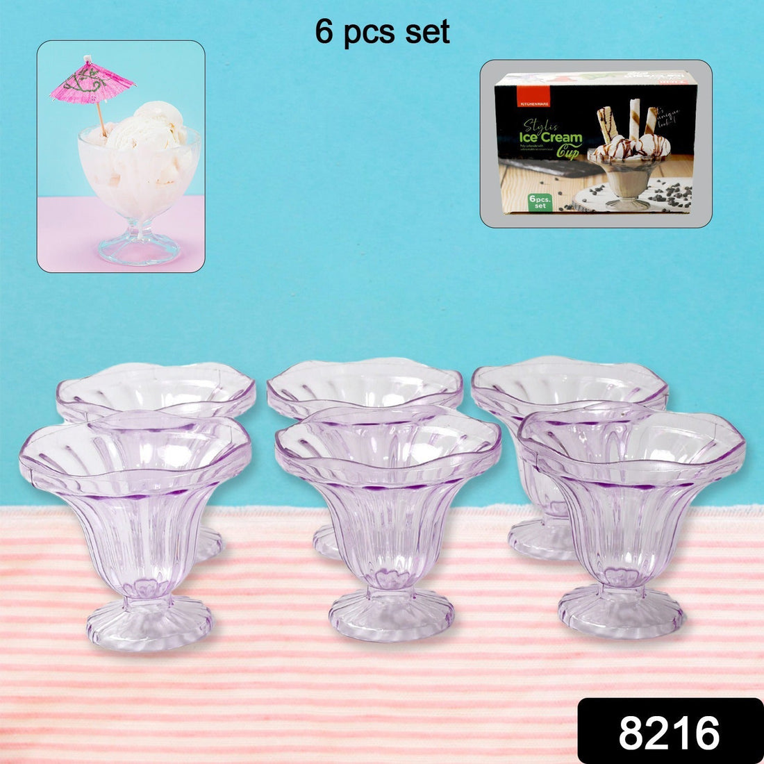 Crystal Plastic Ice-Cream Bowl, Home & Kitchen Serving Platter or Dessert Cup for Sundae, Sweets, Snacks, Fruit, Pudding, Nuts or Dip, Serving Bowls (Crystal Cups, Set of 6) your brand