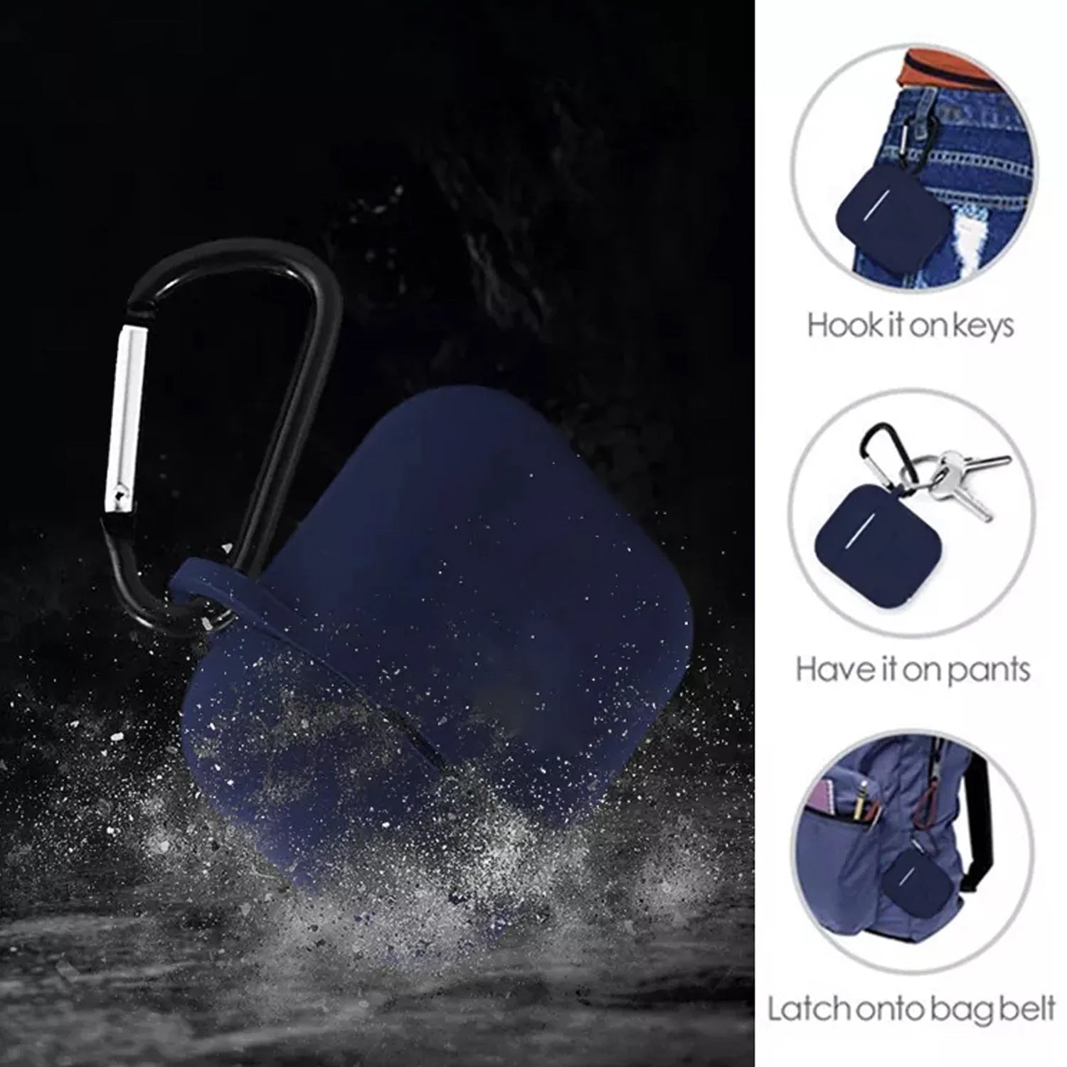 Silicone Shockproof Protection Wireless Headphones Carrying Box Cover with Metal Keychain your brand