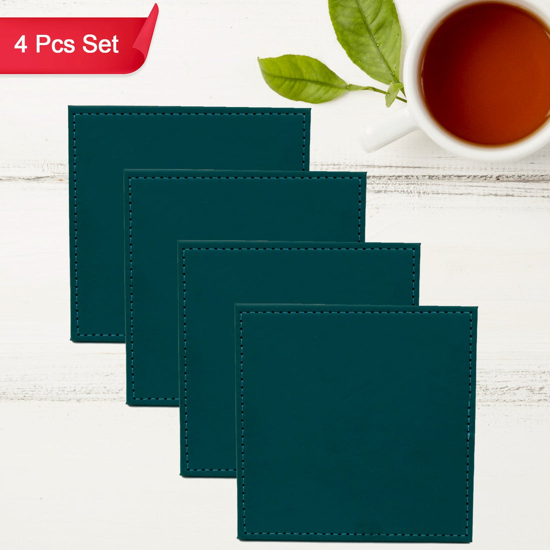 Square Tea Coaster - Dining Table Decor Accessories - Coaster for Dining Table for Hot Pots Coasters for Cups Durable and Long-Lasting, Leather Coffee Table for Home or Office Use (4 pc) - Shopmania Wholesale