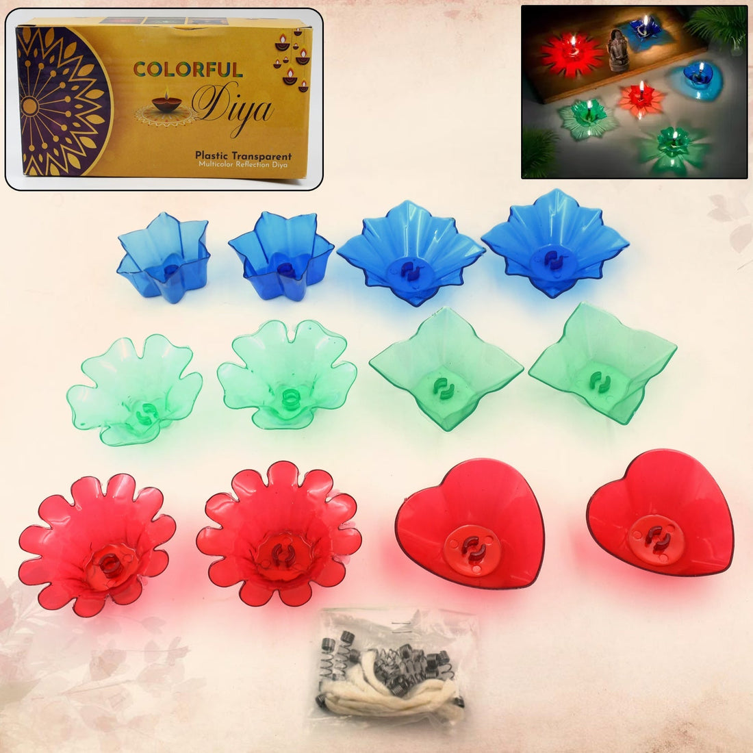 Magical Reflection Diya Set with 6 Attractive Design Cup Set Of 12 Pieces your brand