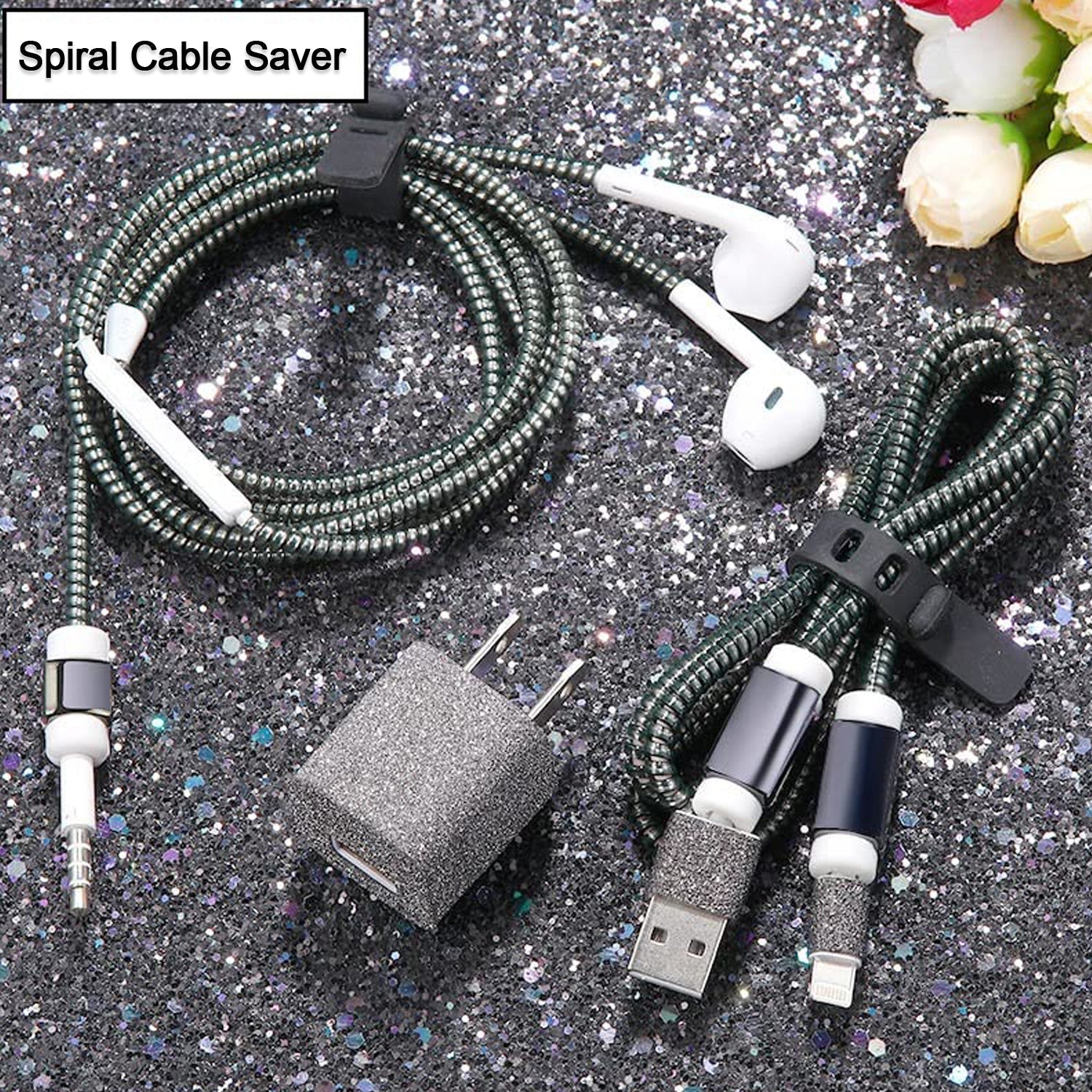 Metallic Finish Cable Spiral Protector / Wire Repair / Pet Cord Protector / Headphone Saver, Cable Wrap / Cover for Mac Charging Cable your brand