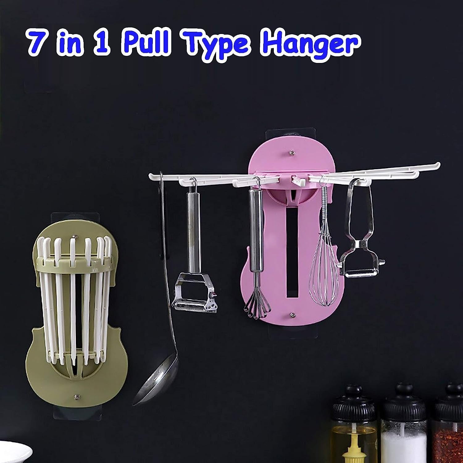 Plastic 7-in-1 Multifunction Retractable Wall-Mounted Pull-Out Hanger Rack Without Punching Hooks Up for Kitchen Bathroom - Shopmania Wholesale