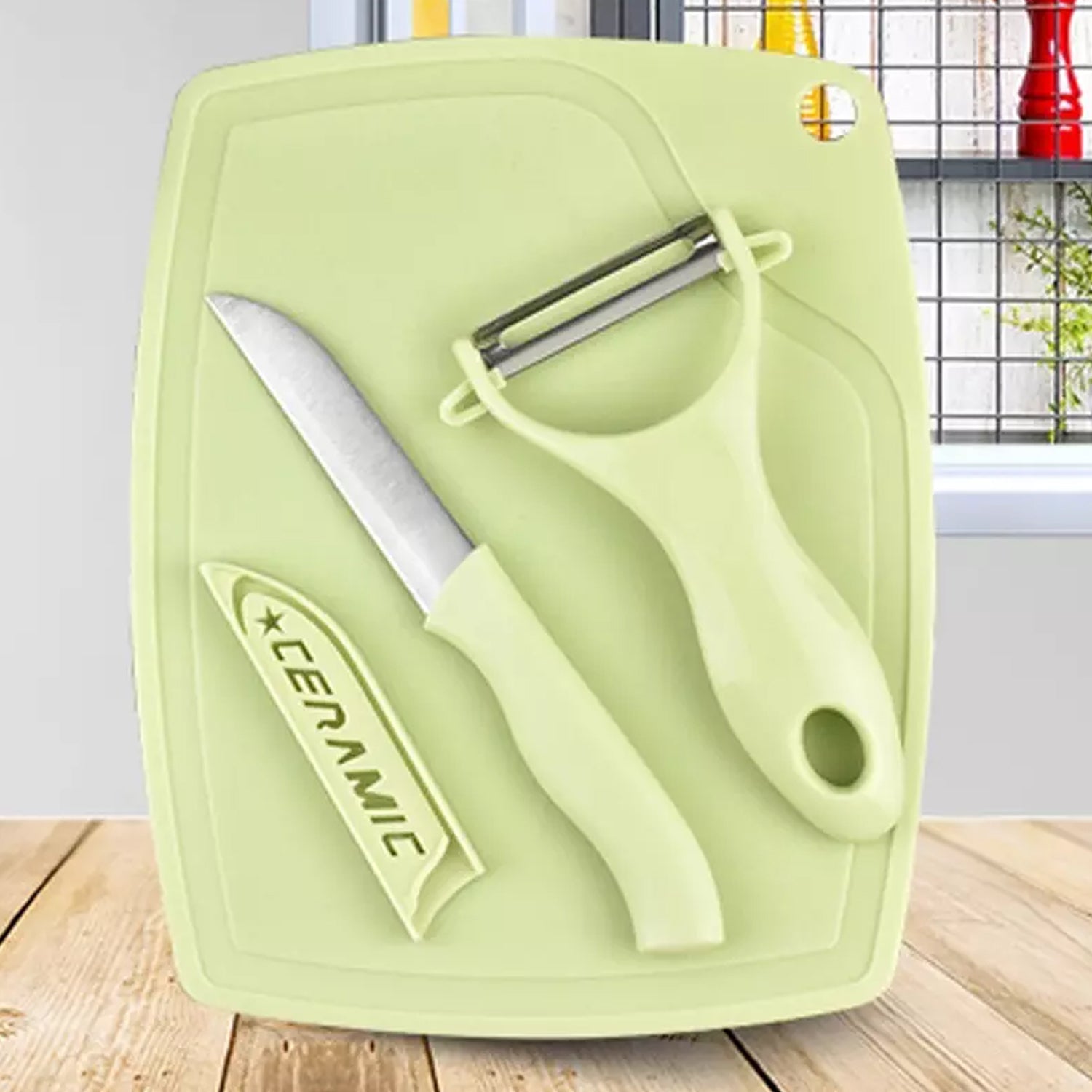 Plastic Kitchen Peeler - Green & Classic Stainless Steel 3-Piece Knife Set Combo your brand