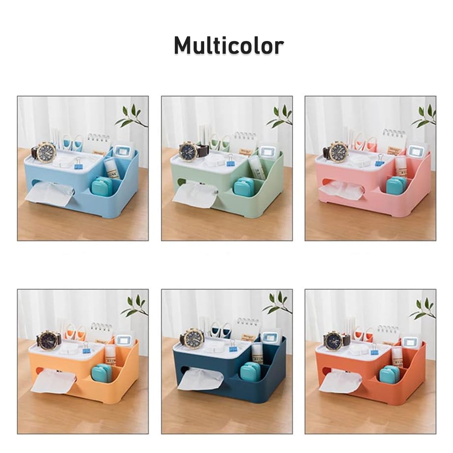 Tissue Paper Storage Holder, Stationery Storage Remote Control, Decorative Pen, Pencil, Napkin, Mobile Phone Multi-Function Desk Storage Organizer for Home and Office (6 Compartment) your brand